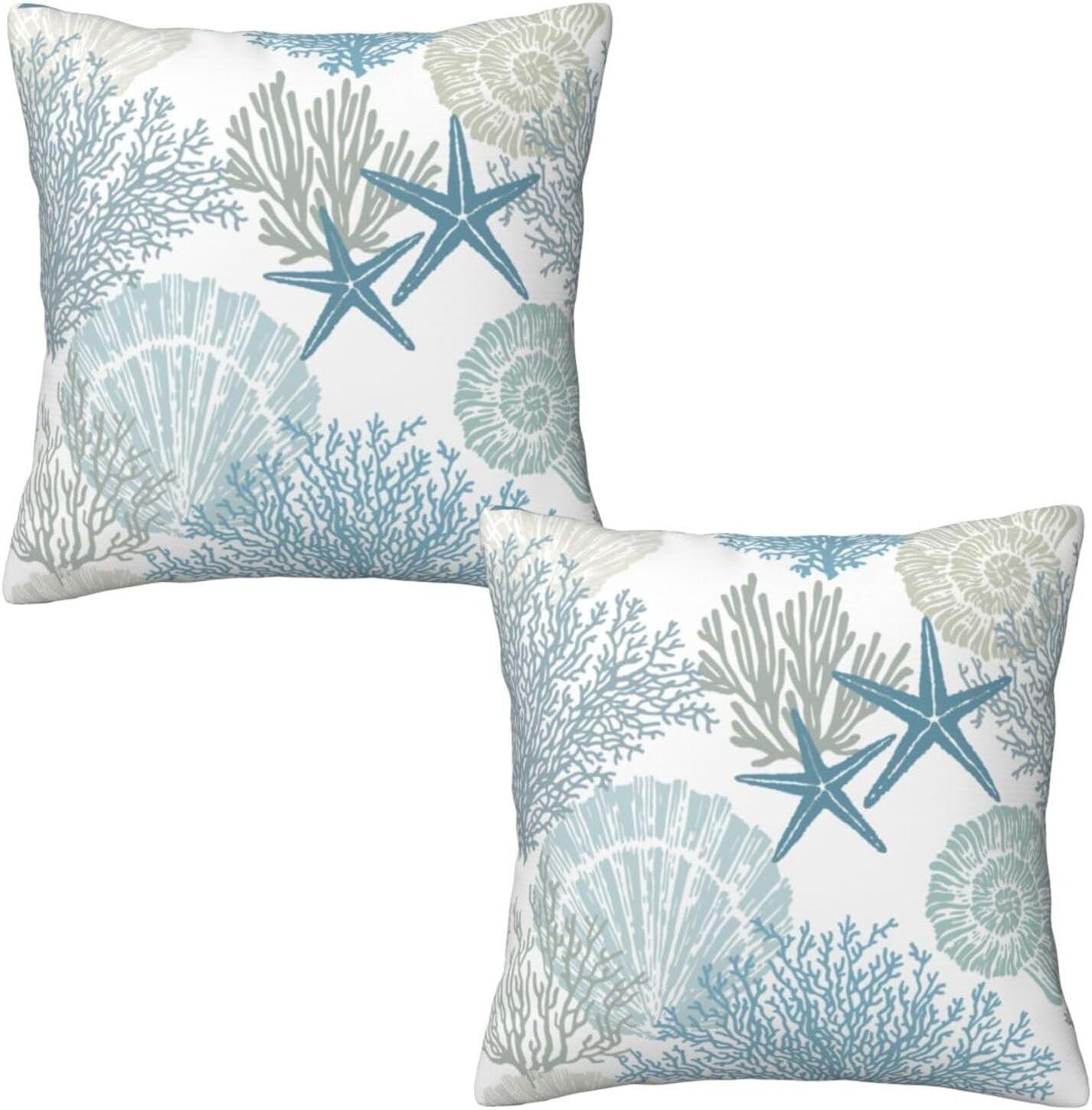 Burnt Orange Summer Outdoor Coastal Pillow Covers 18x18 Inch Set of 2 Fall Coral Seashell Starfish Throw Pillows Ocean Themed Beach Nautical Decorative Cushion Cases for Couch Decorations
