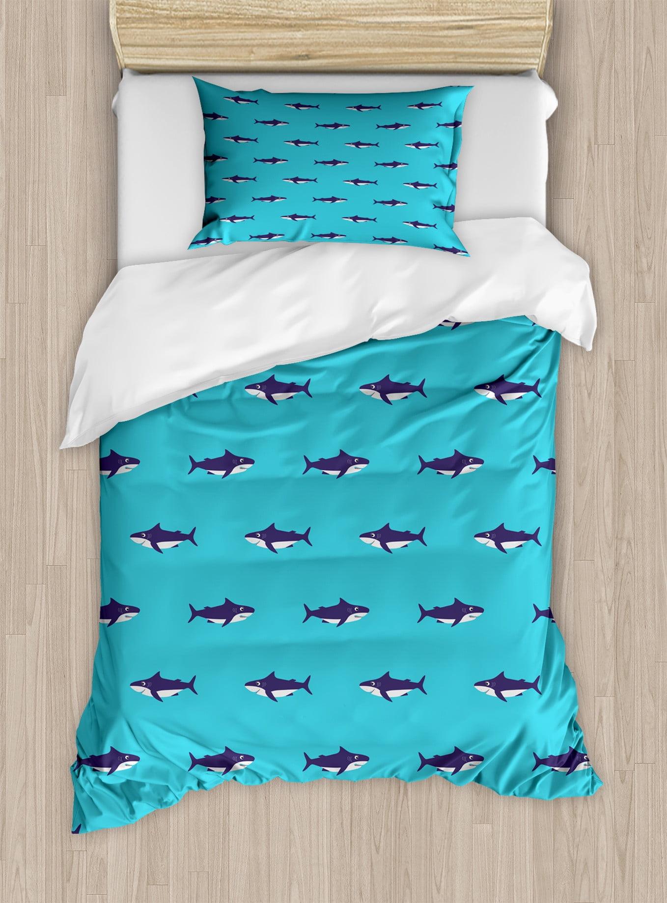 Twin Turquoise Blue Dolphin Print Duvet Cover Set