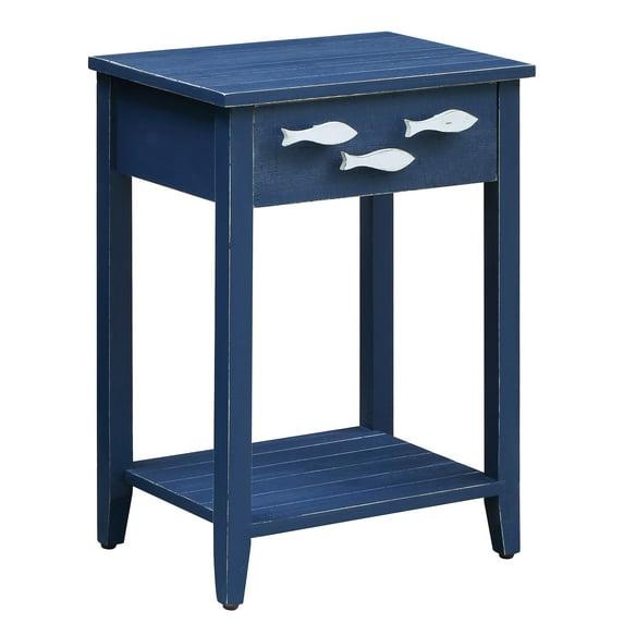 Nautical Navy 1 Drawer Accent Table w/ Fish Hardware
