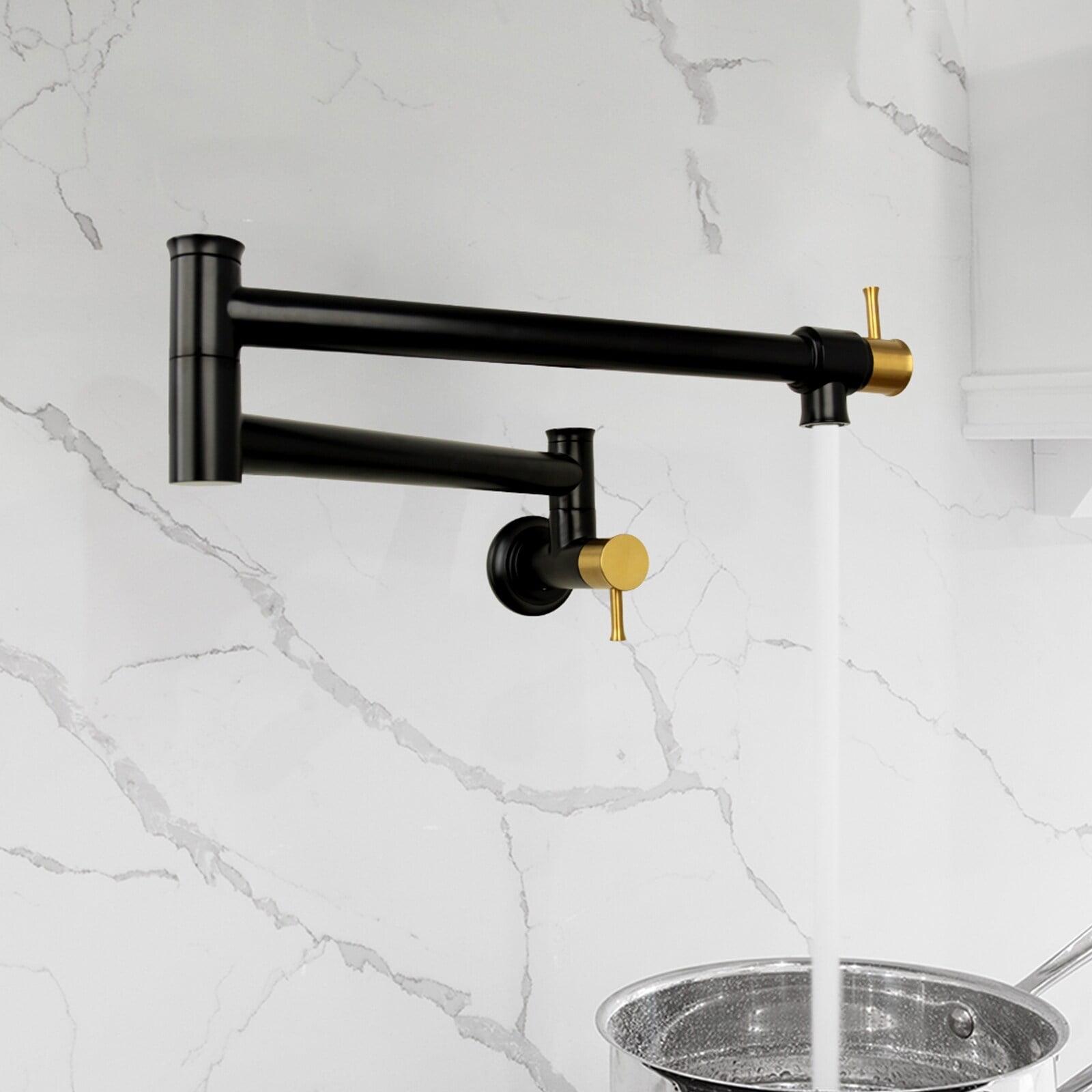 Nauxus Inc Pot Filler Kitchen Faucet Wall-Mounted Matte Black with Brushed Gold Matte