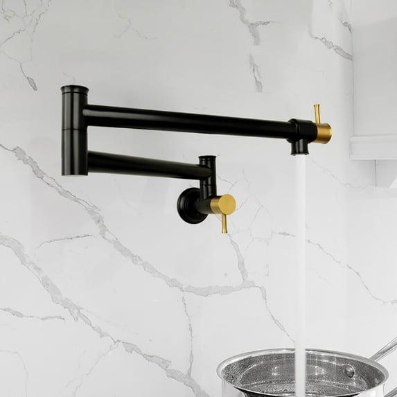 Nauxus Inc Pot Filler Kitchen Faucet Wall-Mounted Matte Black with Brushed Gold Matte