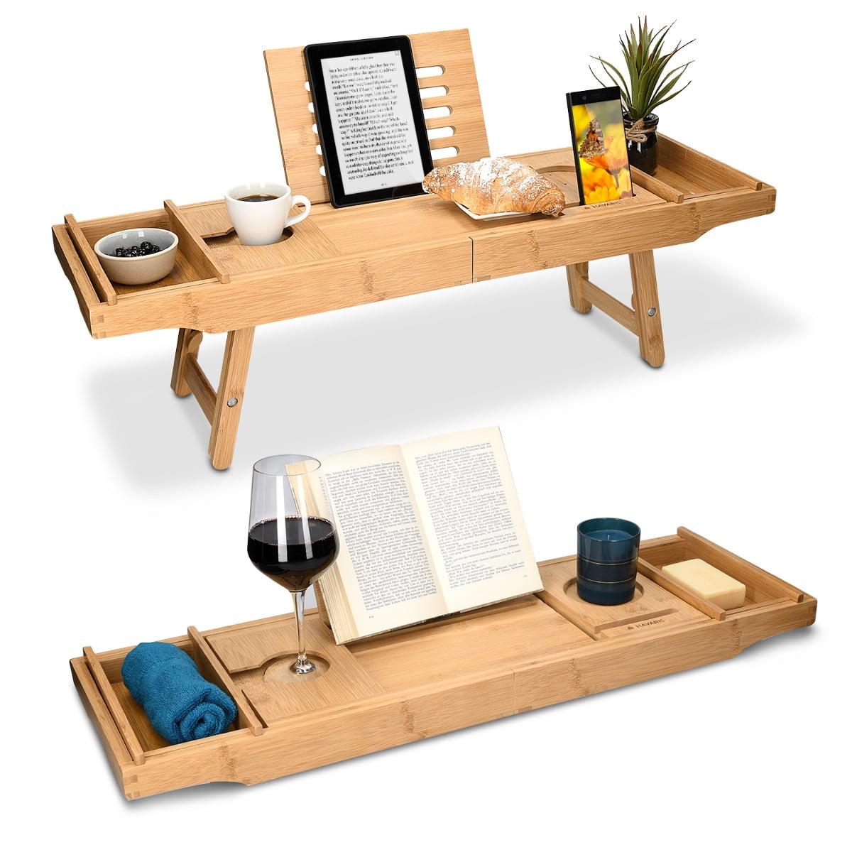 Natural Bamboo Adjustable Bed and Bath Tray with Folding Legs