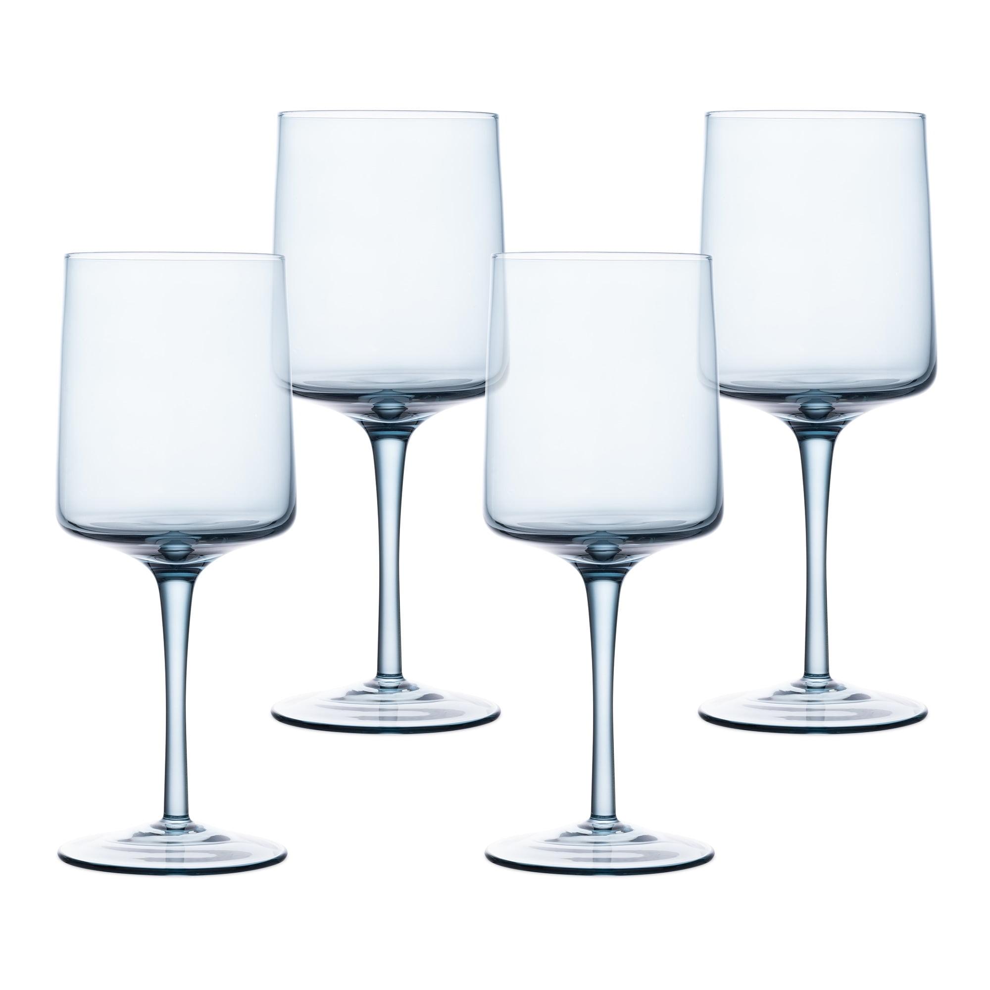 Navaris Blue Square Wine Glasses (Set of 4) - Colored Wine Glasses with Stems - Colored Glassware with Stem for Serving Wine, Cocktails, Beer, Dessert