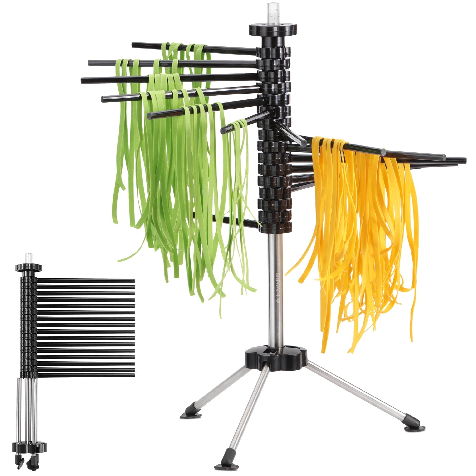 Navaris Collapsible Pasta Drying Rack - Tall Compact Spaghetti Noodle Stand with 16 Plastic Rods - Fresh Pasta Making Accessories - up to 2 kg (4.5 lbs) - Black