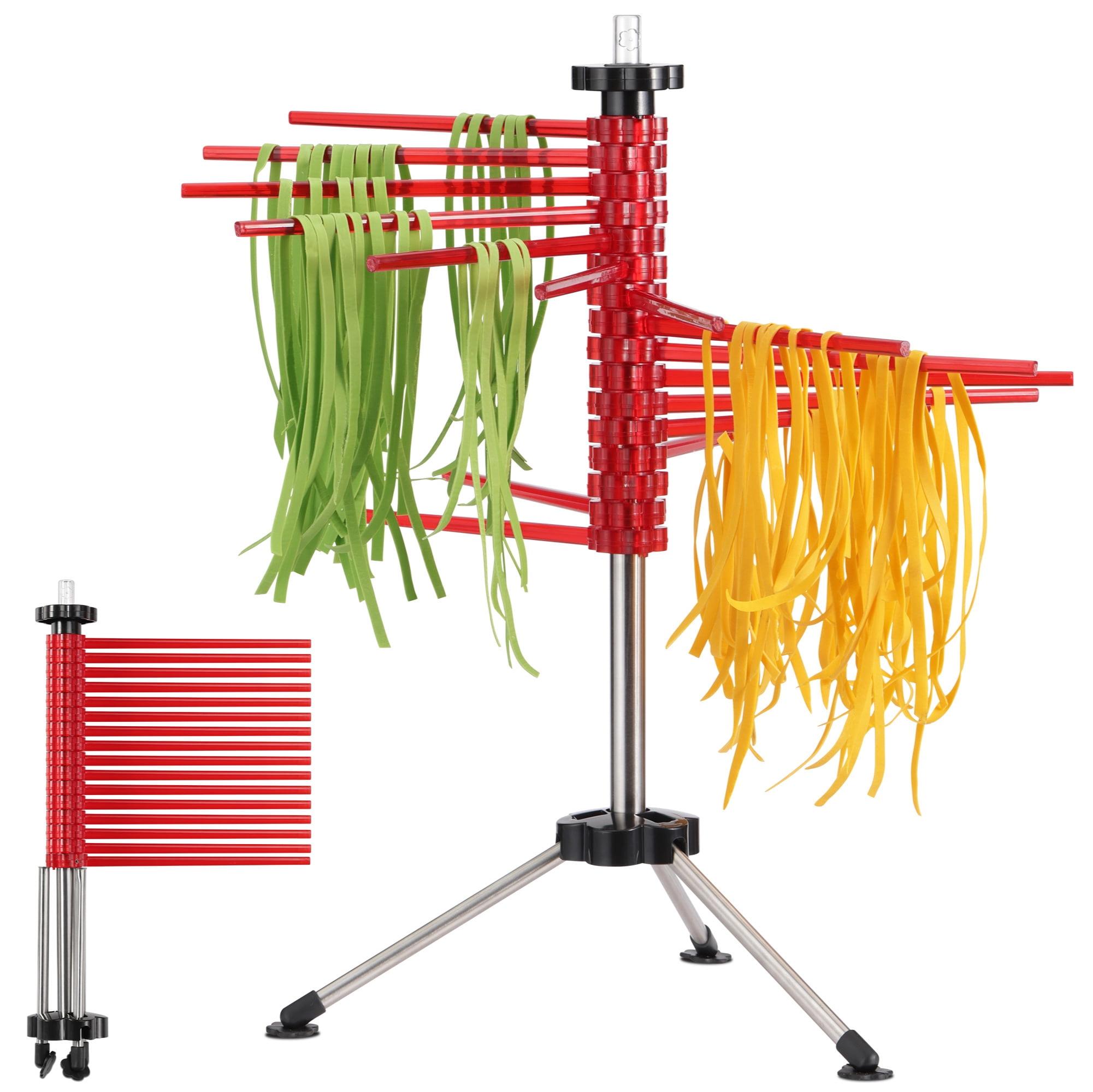 Red Collapsible Pasta Drying Rack with 16 Plastic Rods