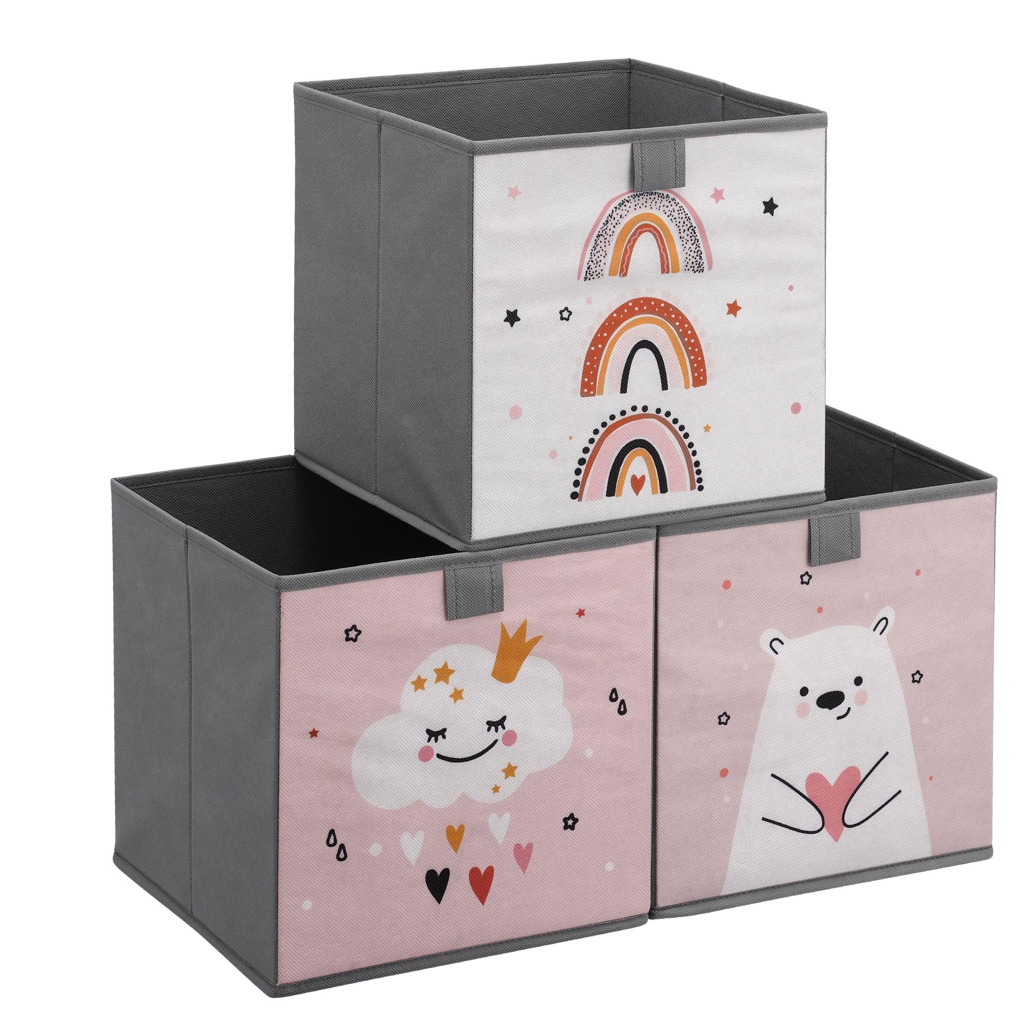 Pink and White Animal Design Kids Storage Cubes Set of 3