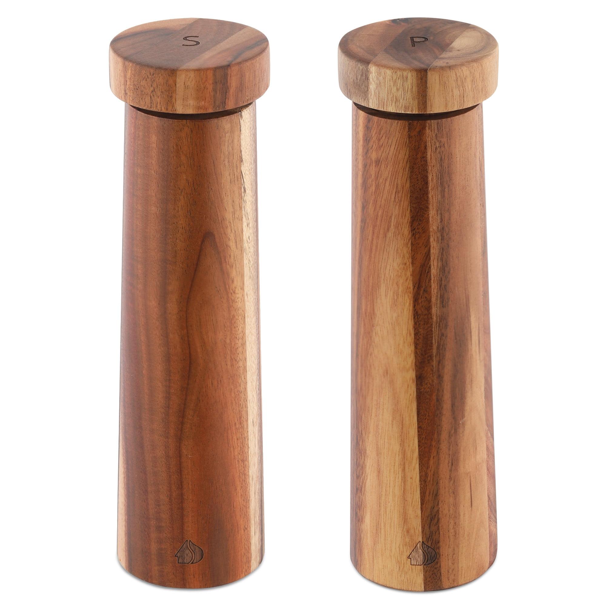 Adjustable Acacia Wood Salt and Pepper Mill Set with Ceramic Core