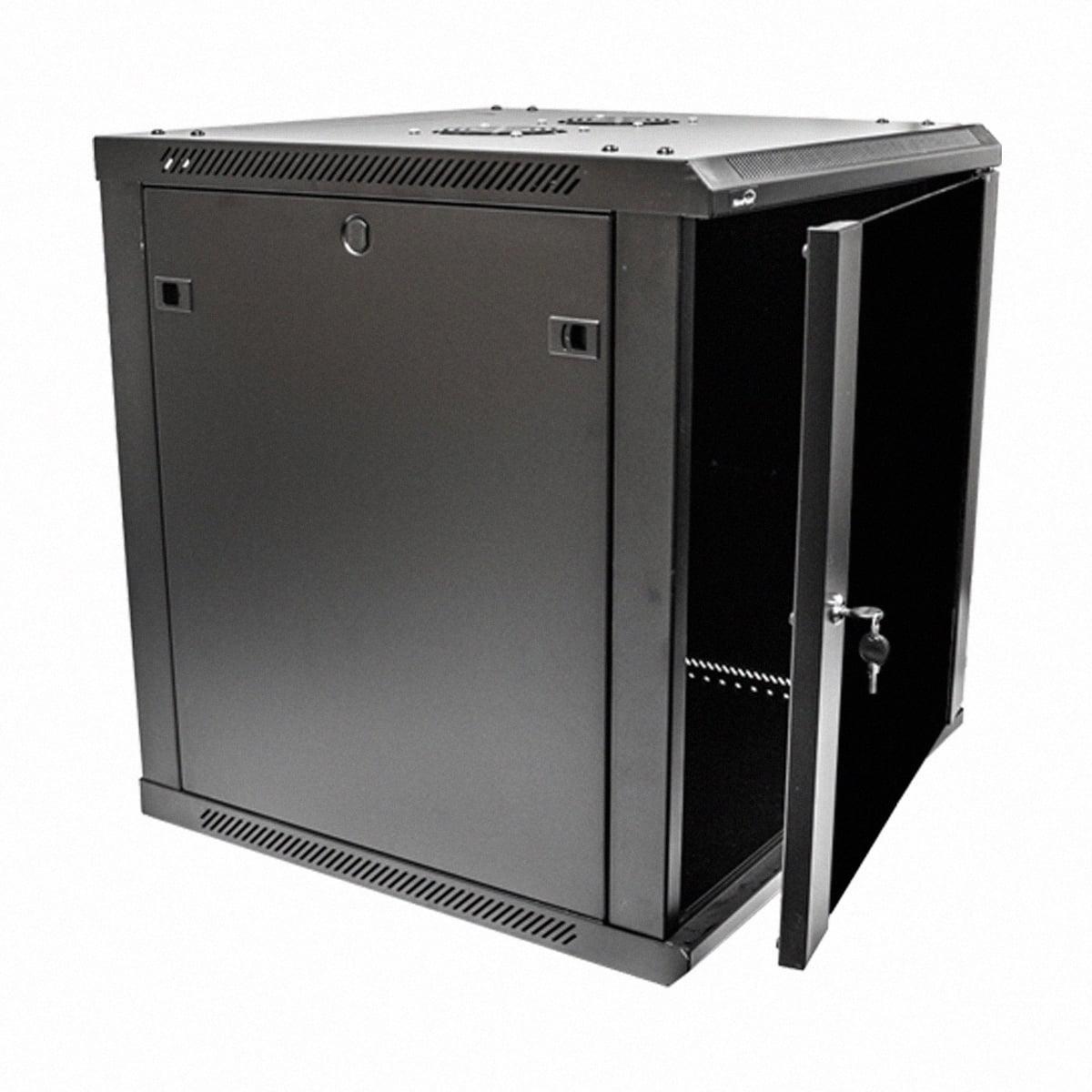 NavePoint 12U Black Wall Mount Server Rack with Locking Glass Door