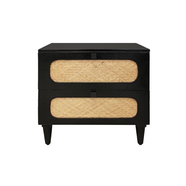 Navice 20" Black Solid Mango Wood 2-Drawer Nightstand with Cane Detail