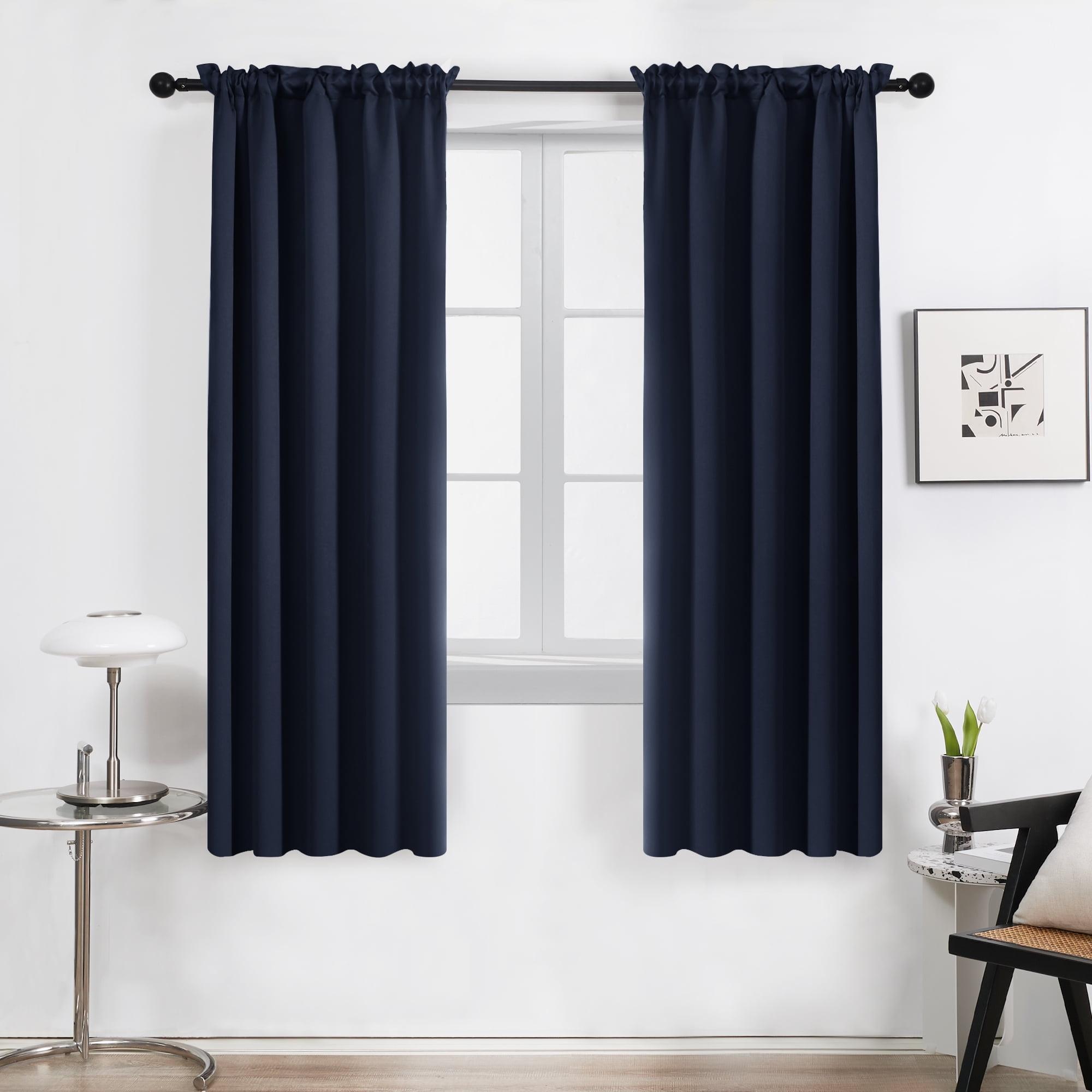 Navy Blue Blackout Polyester Rod Pocket Curtains, 42 x 63 inch