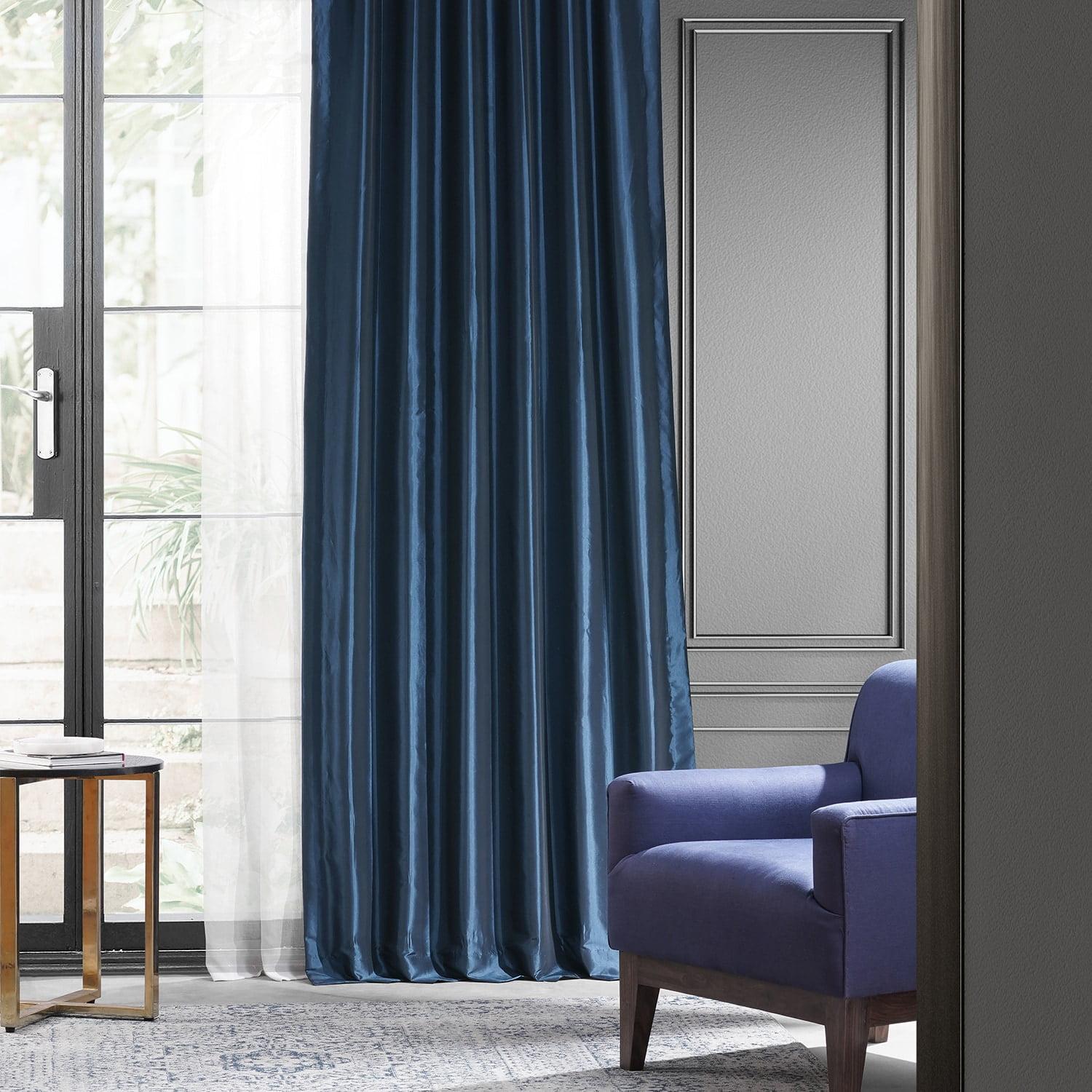 Navy Blue Blackout Faux Silk Taffeta Curtain (1 Panel), Navy Blue, 50W X 108L