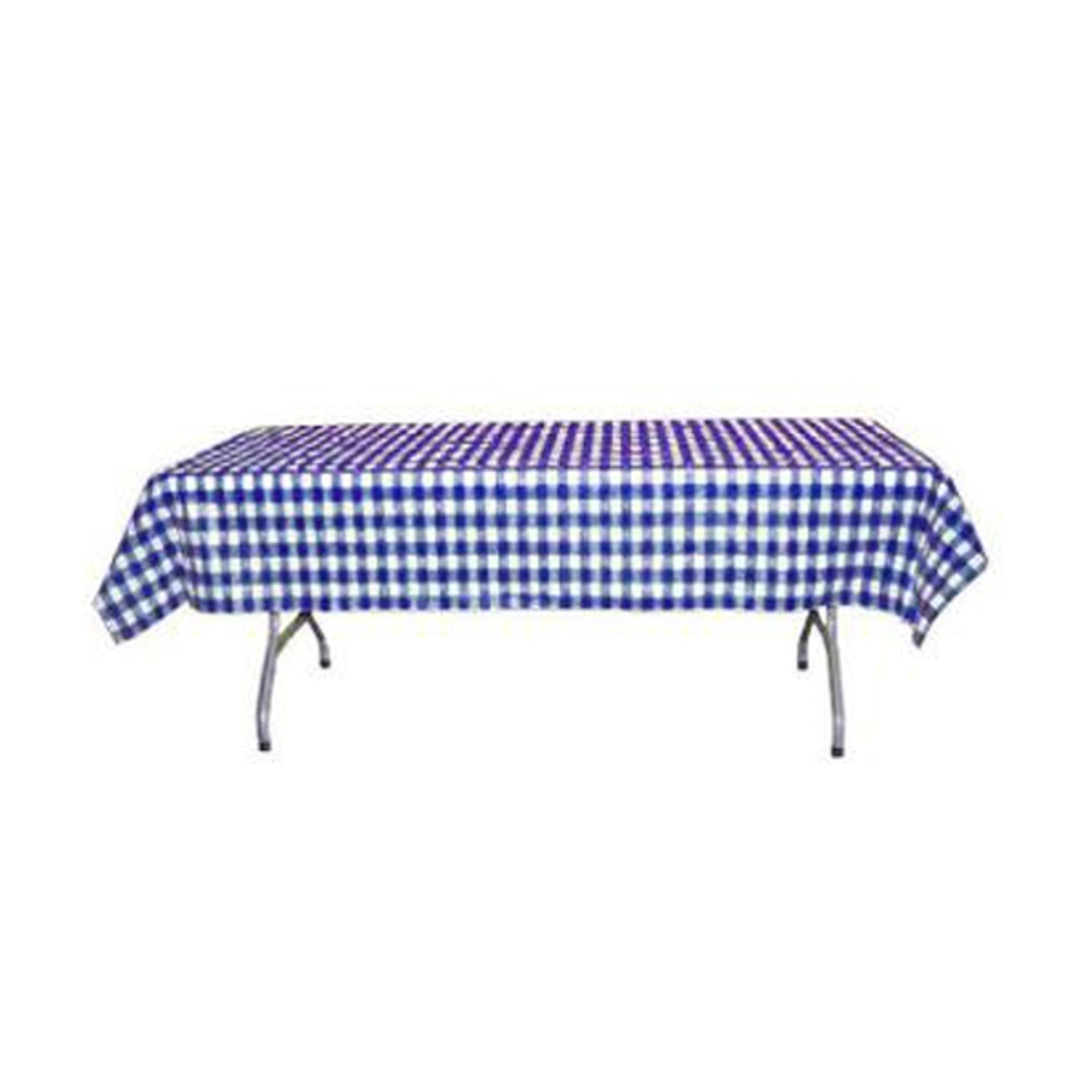 Crown Display Premium Plastic Blue Gingham Tablecloth 54 Inch. x 108 Inch.