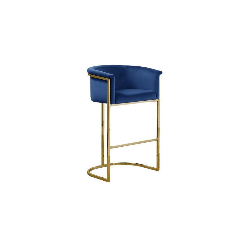 Elegant Navy Blue Velvet Barstool with Chic Gold Metal Base