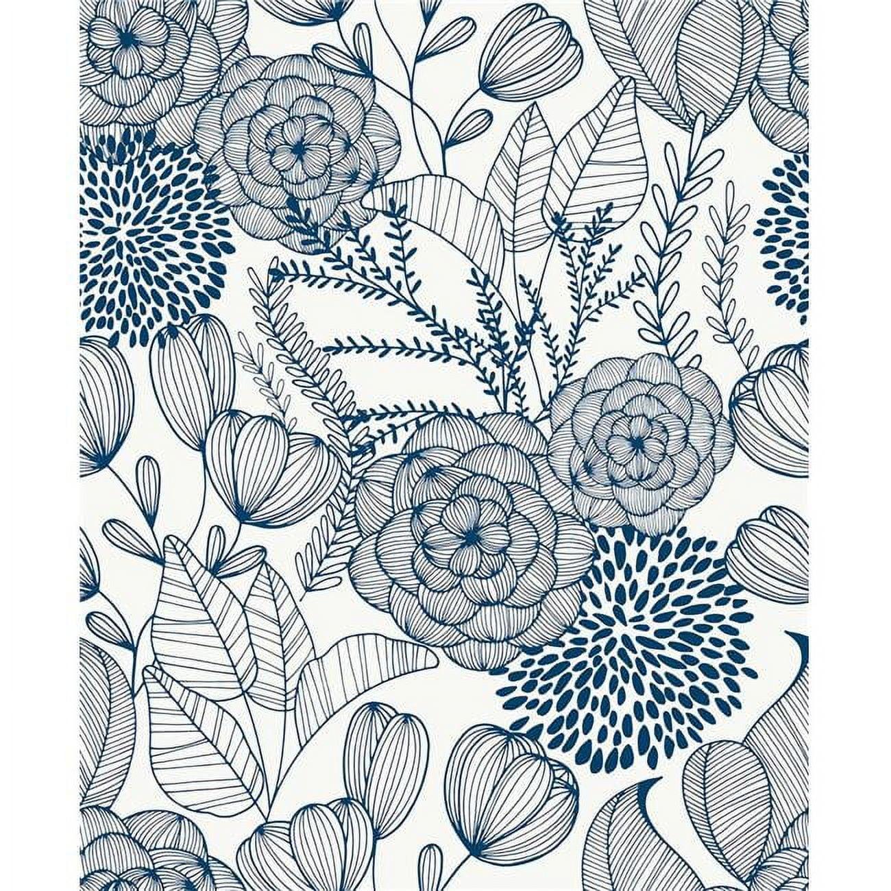 NuWallpaper Secret Garden Peel and Stick Wallpaper Navy: Removable Vinyl, Self-Adhesive, Smooth Finish, 28.2 Sq Ft Coverage