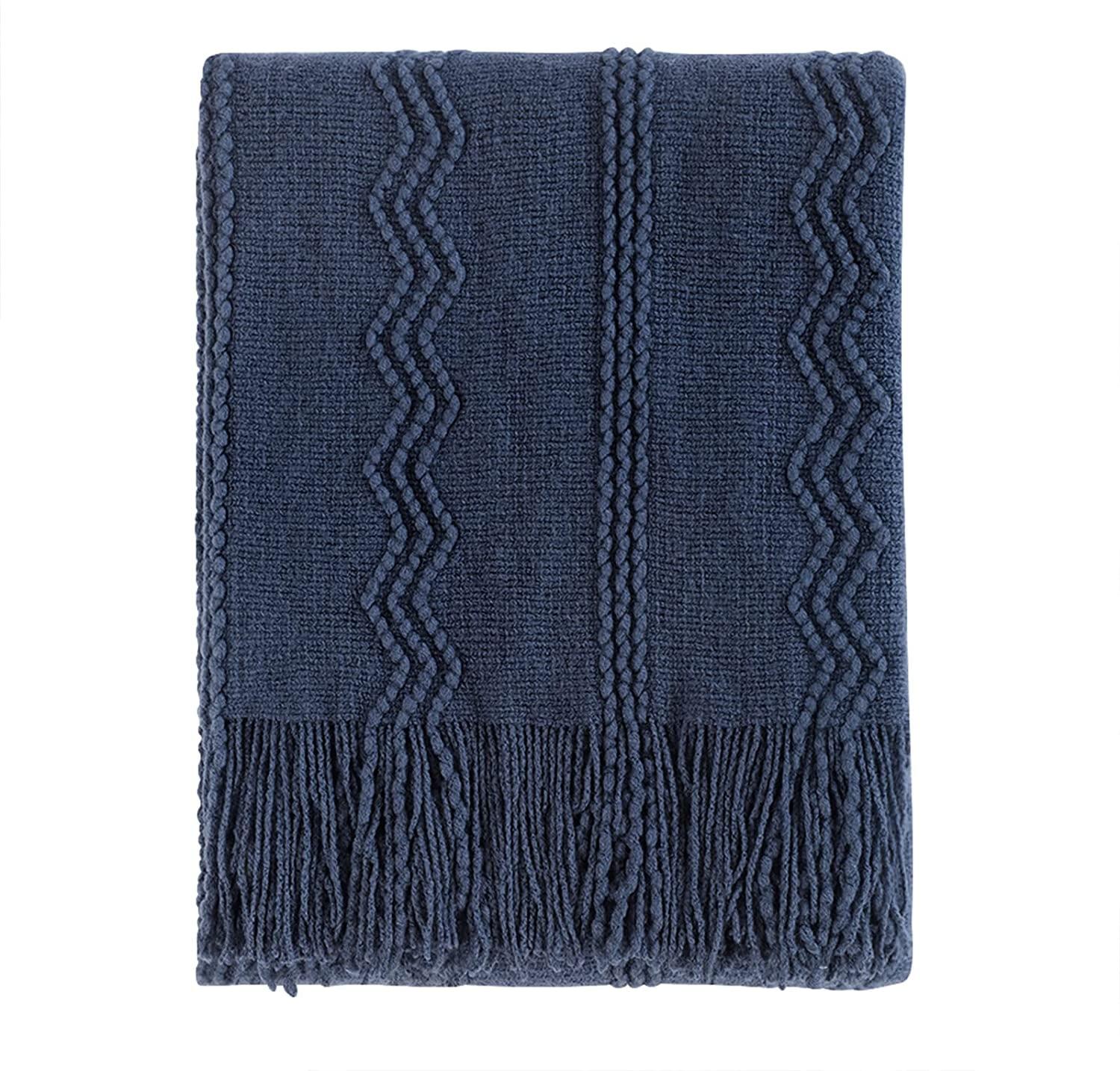 Battilo Home Throw Blanket for Couch, Textured Soft Throw Blankets, Decorative Knitted Blanket for Home Living Room Decor, 50"x60"