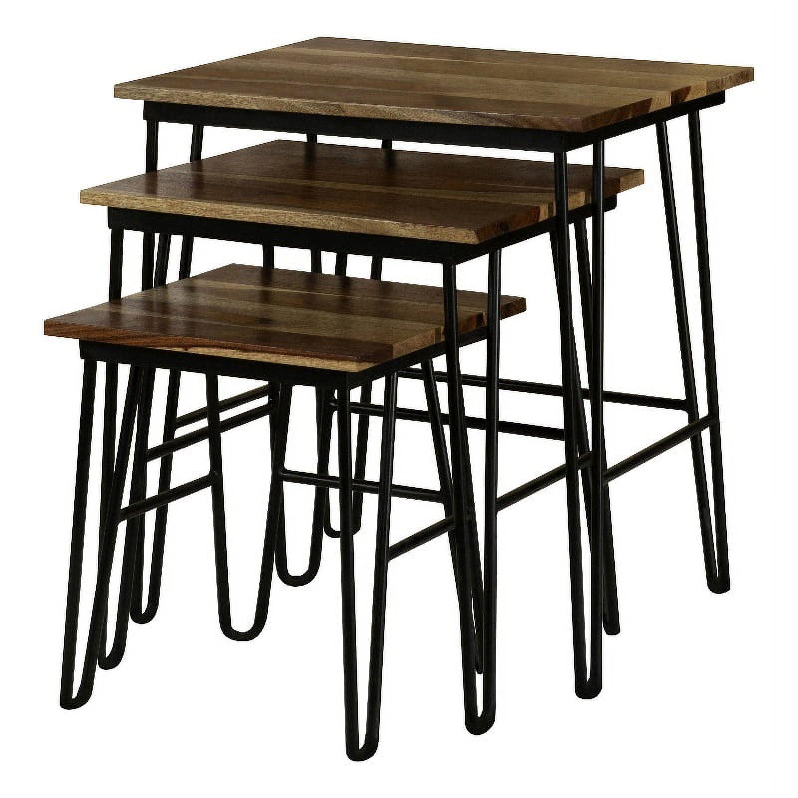 Natural Sheesham Wood and Black Iron Nesting Tables