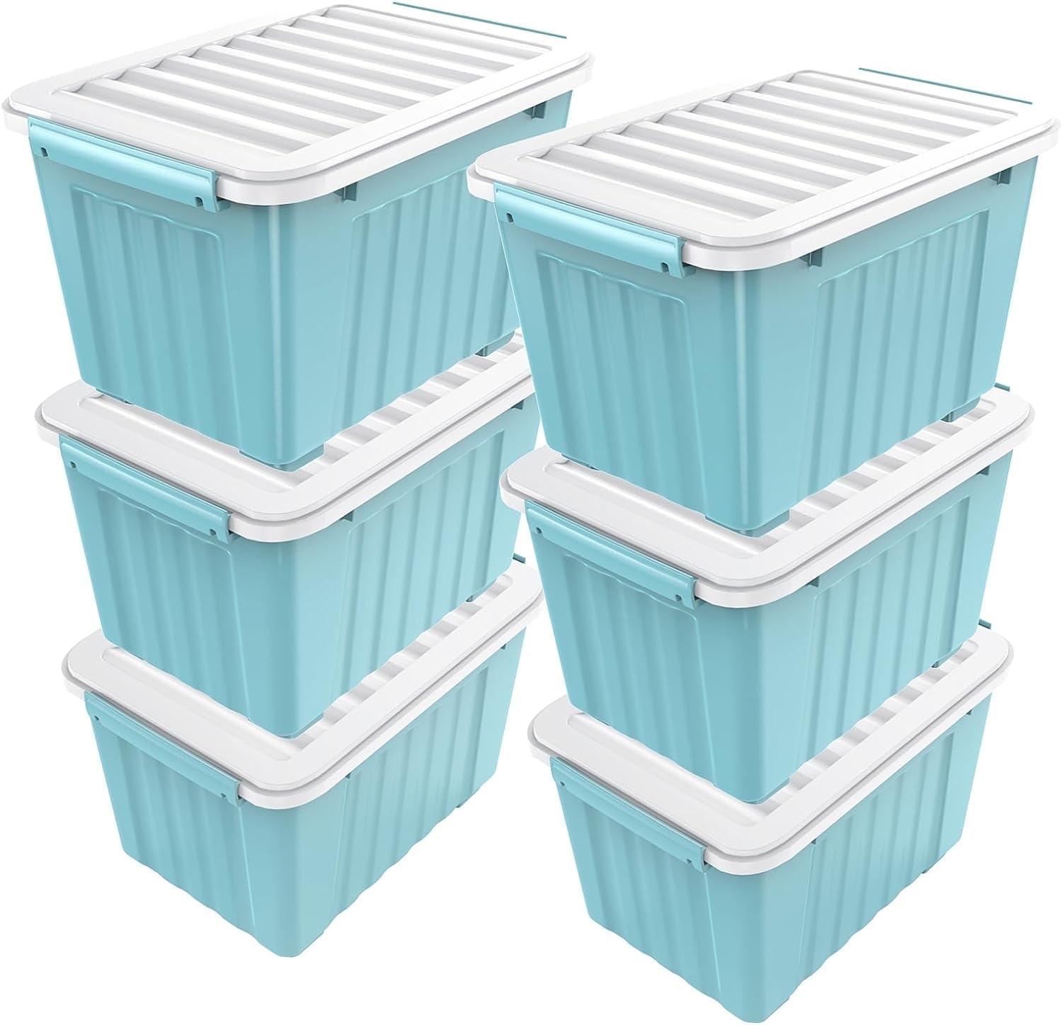 72 Quart Plastic Storage Bin, Stackable and Nestable Storage Boxes with Lids and Secure Latching Buckles, Large Storage Container (Blue, 72Quart-4Pack)