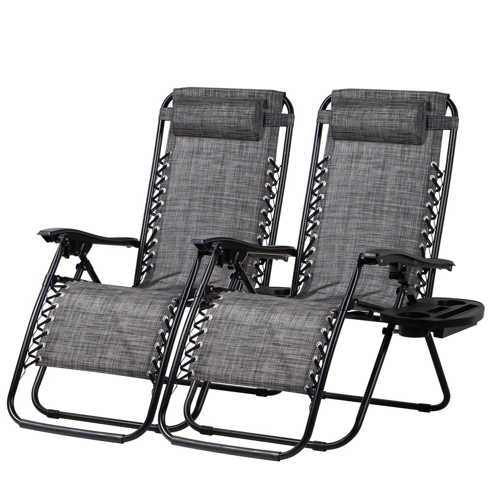 Arlmont & Co. Zero Gravity Chair Set of 2, Outdoor Folding Lounge W/Detachable Headrest & Holder Tray, Adjustable Textilene Lawn Reclining, No Assembly Required, for Patio, Backyard, Garden, Poolside,