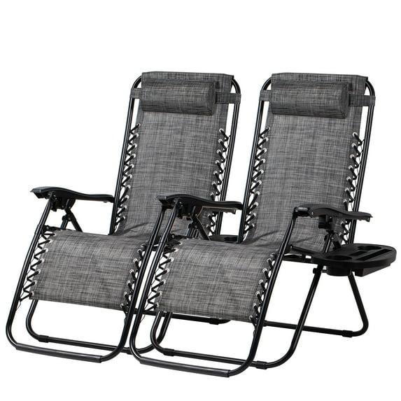 Arlmont & Co. Zero Gravity Chair Set of 2, Outdoor Folding Lounge W/Detachable Headrest & Holder Tray, Adjustable Textilene Lawn Reclining, No Assembly Required, for Patio, Backyard, Garden, Poolside,