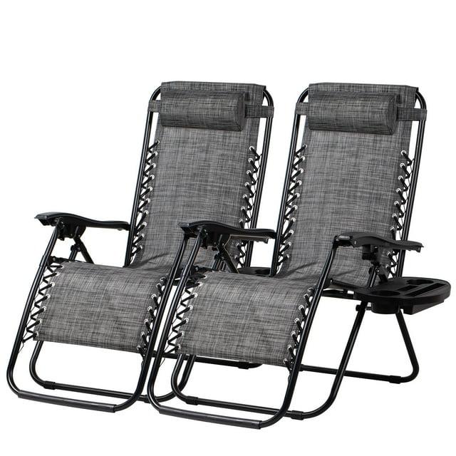 Arlmont & Co. Zero Gravity Chair Set of 2, Outdoor Folding Lounge W/Detachable Headrest & Holder Tray, Adjustable Textilene Lawn Reclining, No Assembly Required, for Patio, Backyard, Garden, Poolside,