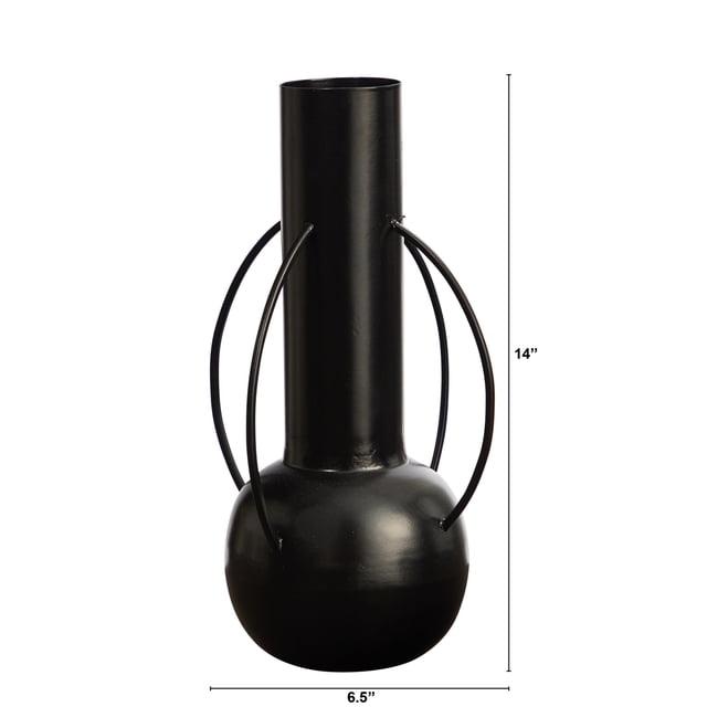 Nearly Natural 14in. Contemporary Metal Vase, Black