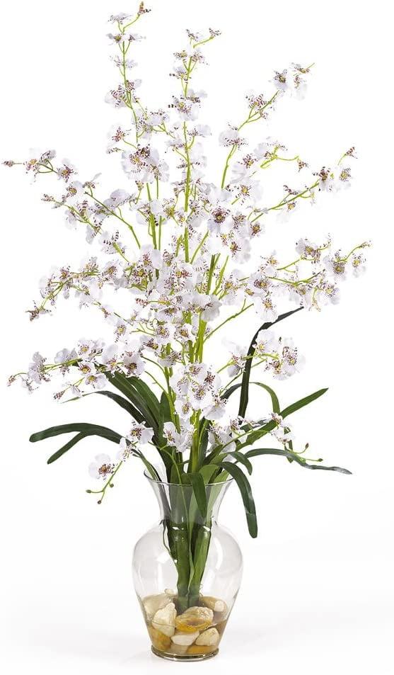 White Silk Orchid Arrangement in Clear Glass Vase