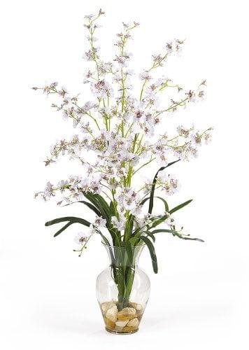 White Silk Orchid Arrangement in Clear Glass Vase