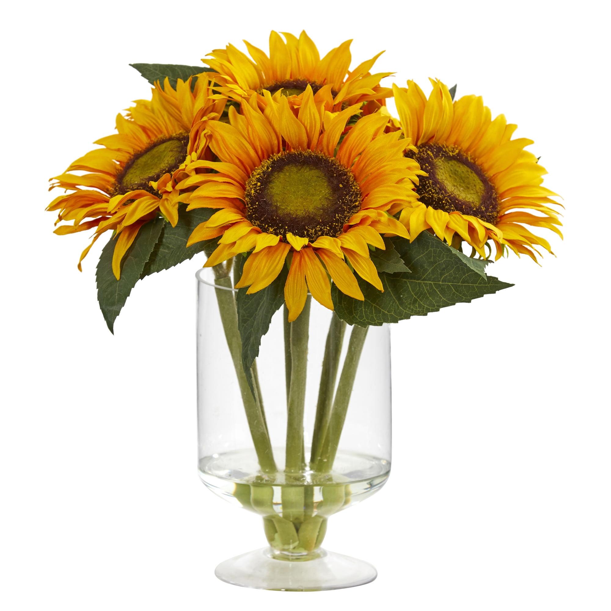 12" Yellow Sunflower Artificial Arrangement in Clear Vase