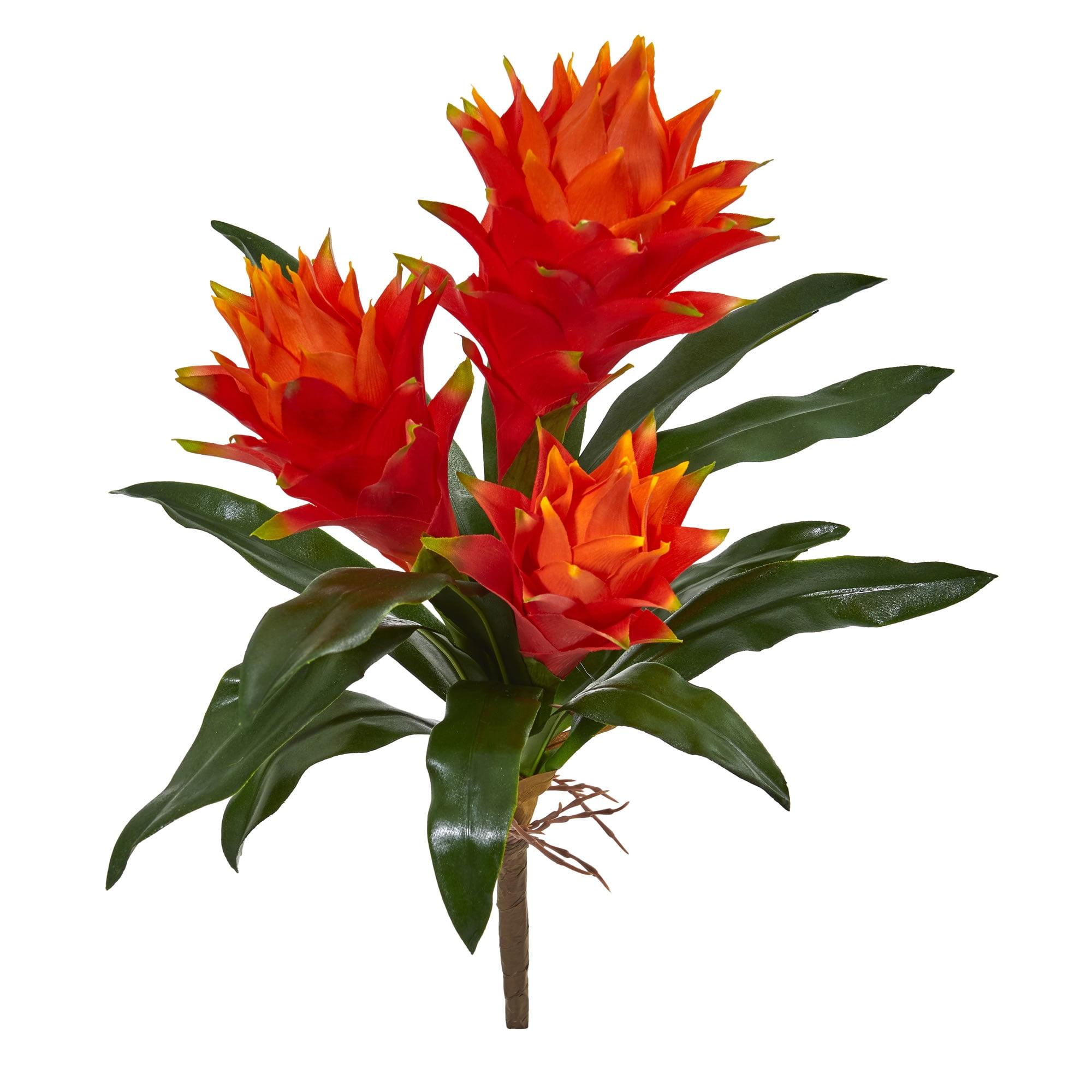 Vibrant Orange Double Bromeliad Artificial Flower Set