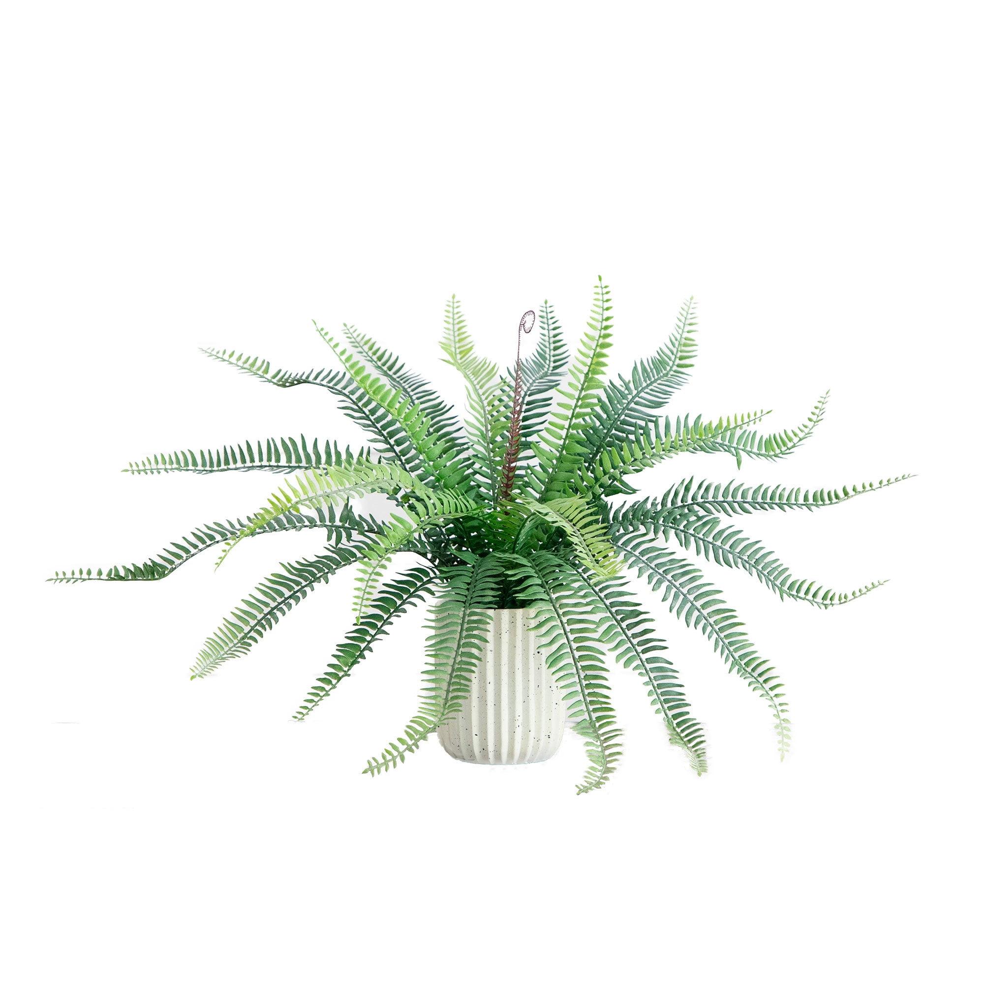 Nearly Natural 16-in Artificial Boston Fern Plant in Decorative Cement Planter