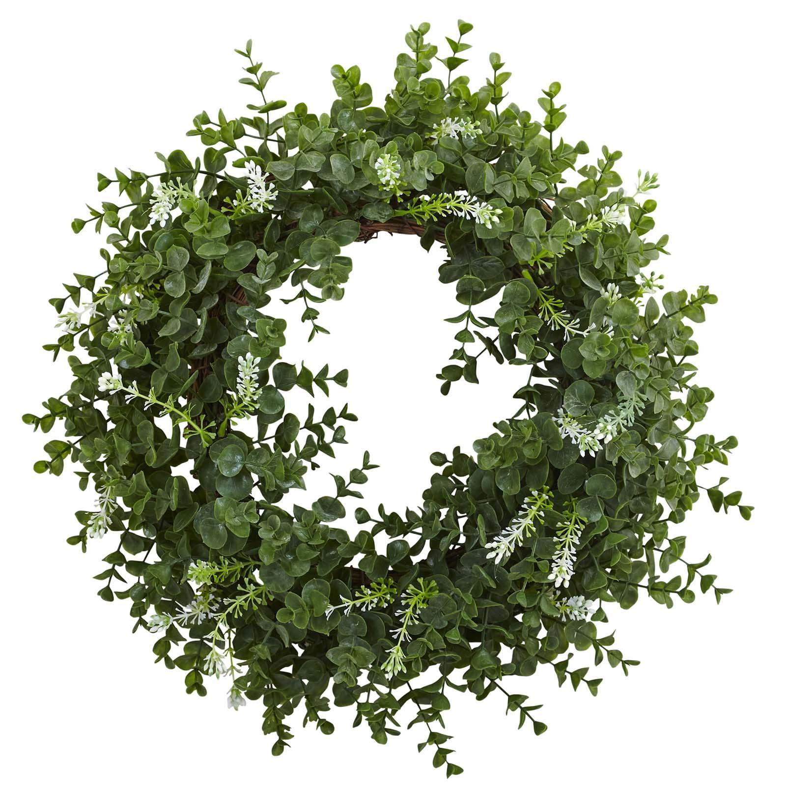 18" Green and White Artificial Eucalyptus Twig Wreath