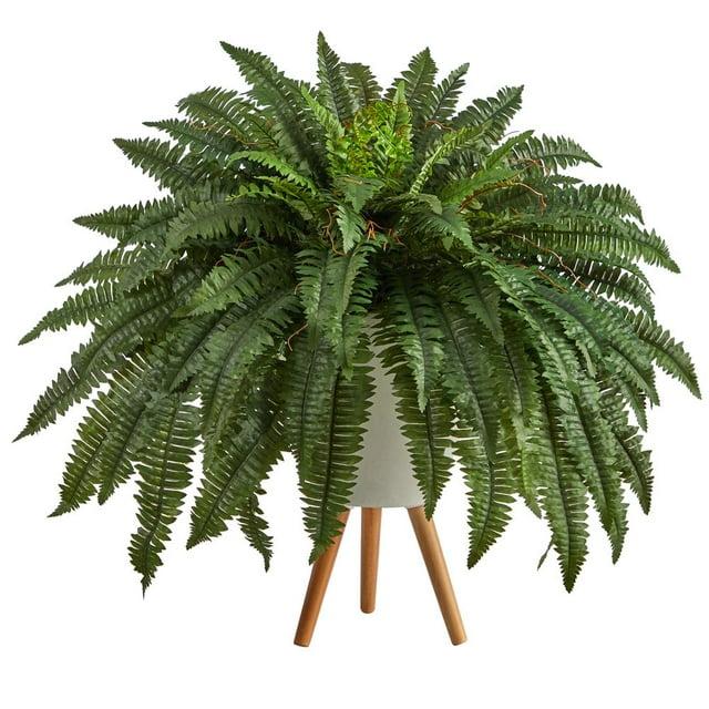 Nearly Natural 2.5-ft Boston Fern Artificial Plant in White Planter with Legs