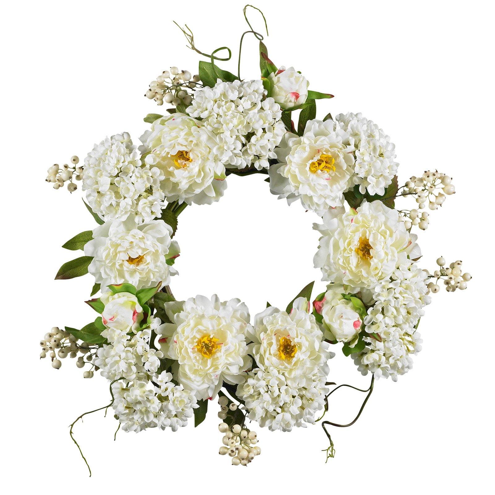 Nearly Natural 20-in Peony Hydrangea Wreath
