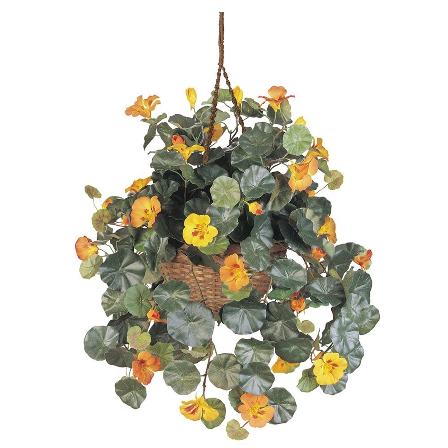 Vibrant Nasturtium Silk Hanging Basket with Yellow Flowers