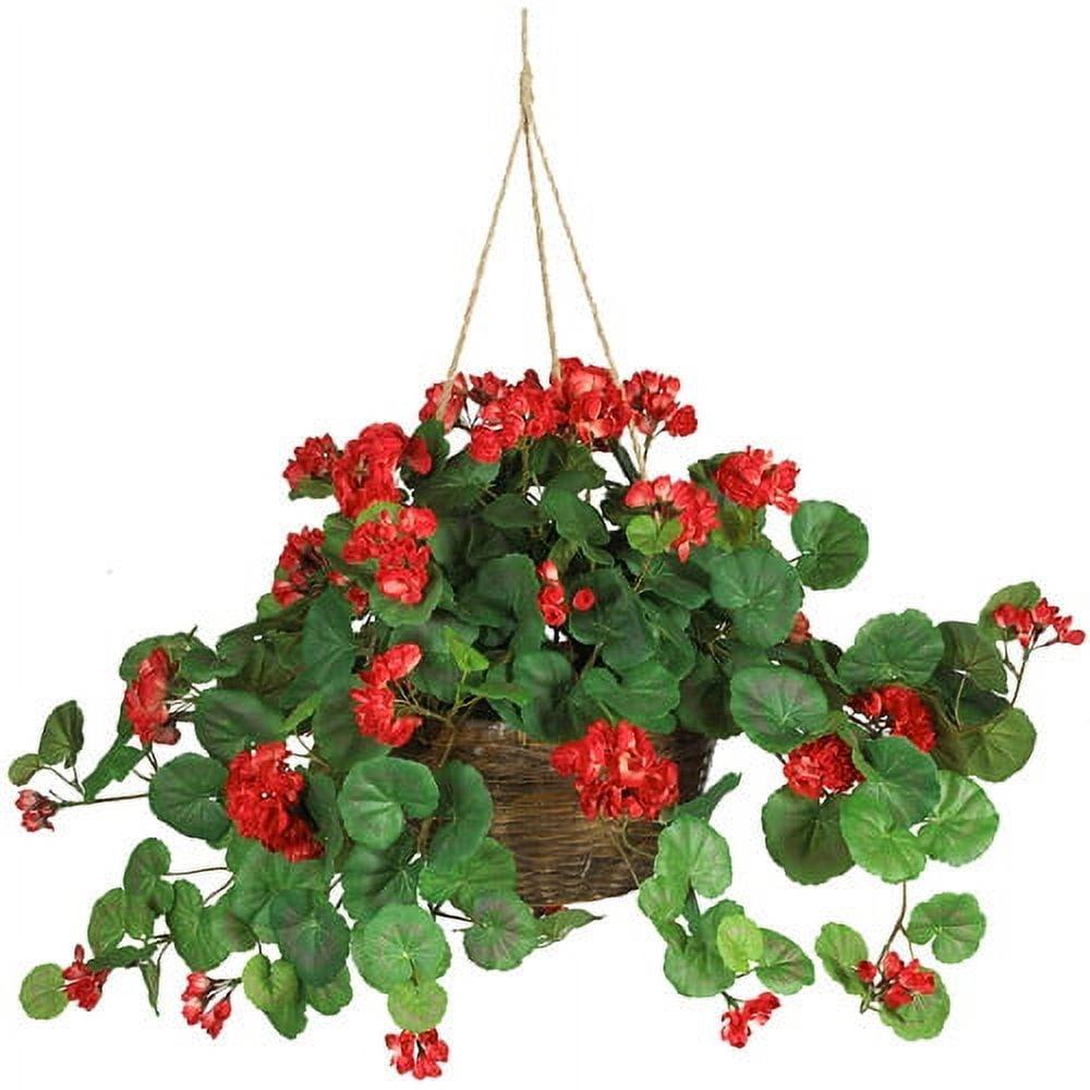 Lush Silk Geranium 18" Potted Arrangement in Wicker Planter