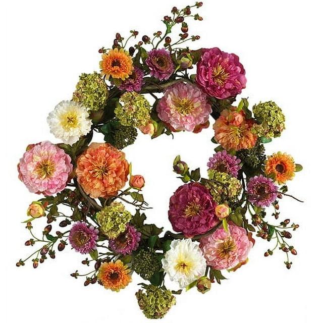 Nearly Natural 24" Peony Wreath