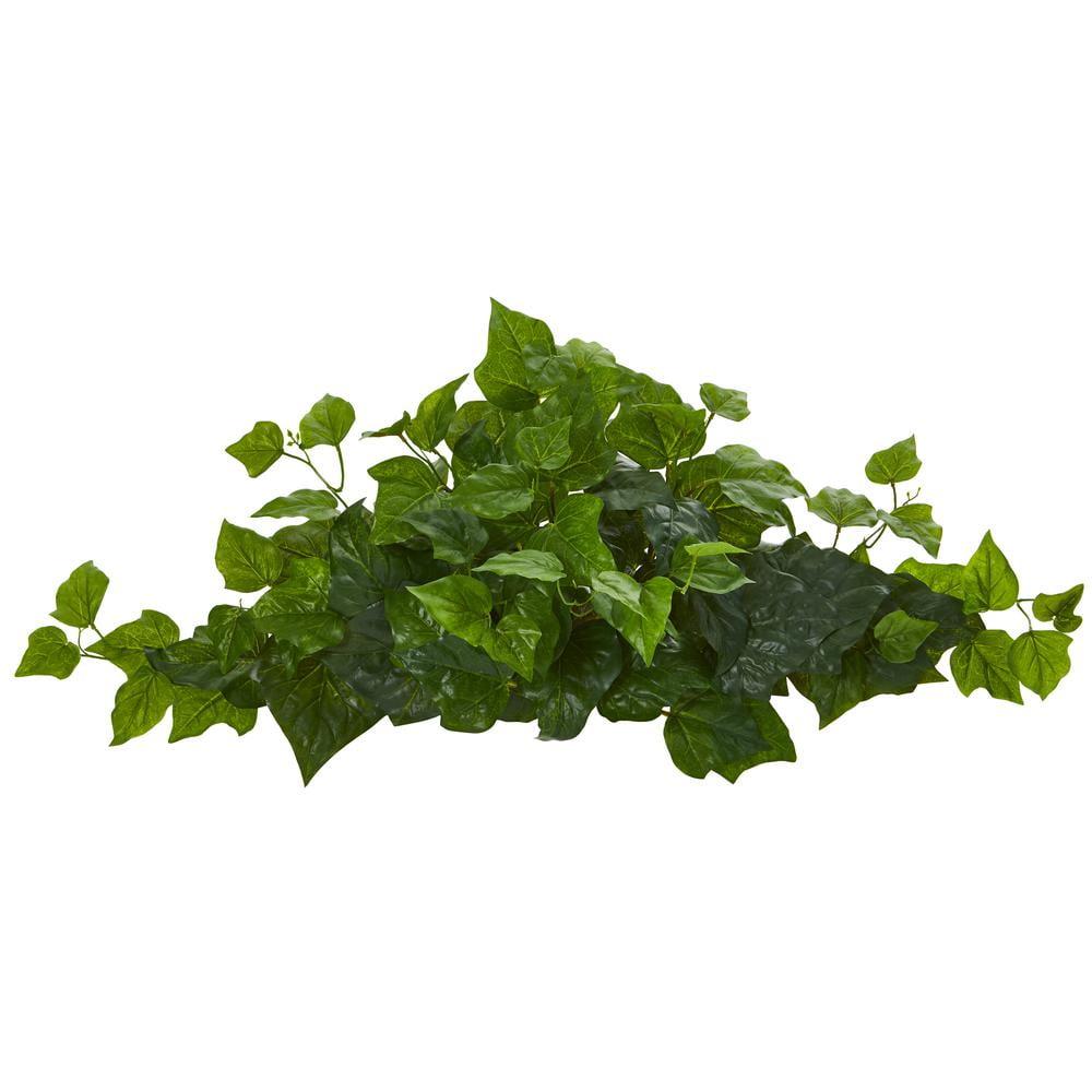 Nearly Natural 12" x 24" Artificial London Ivy Ledge Plant in Basket: Indoor Faux Foliage, Polyester & Plastic, Tabletop Display