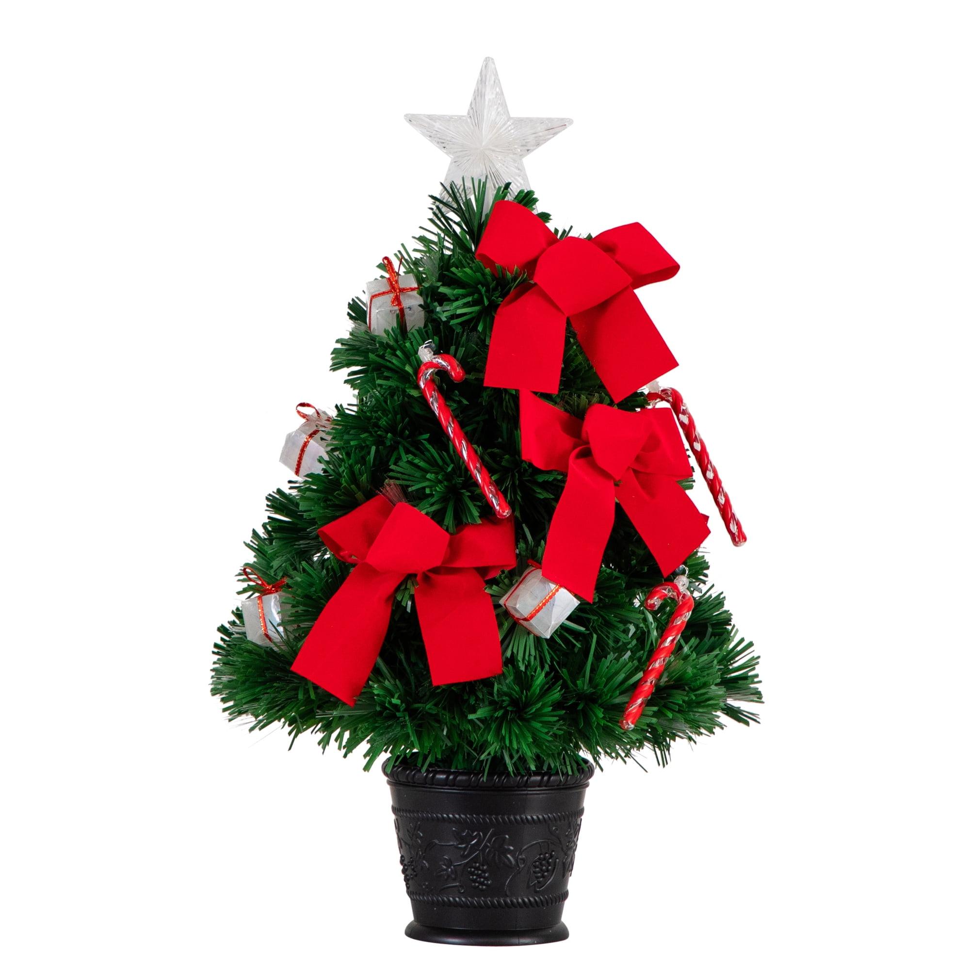 Nearly Natural 24in. Pre-Lit Fiber Optic Classic Star Topped Artificial Christmas Tree with Decorative Planter