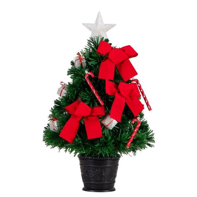 Nearly Natural 24in. Pre-Lit Fiber Optic Classic Star Topped Artificial Christmas Tree with Decorative Planter