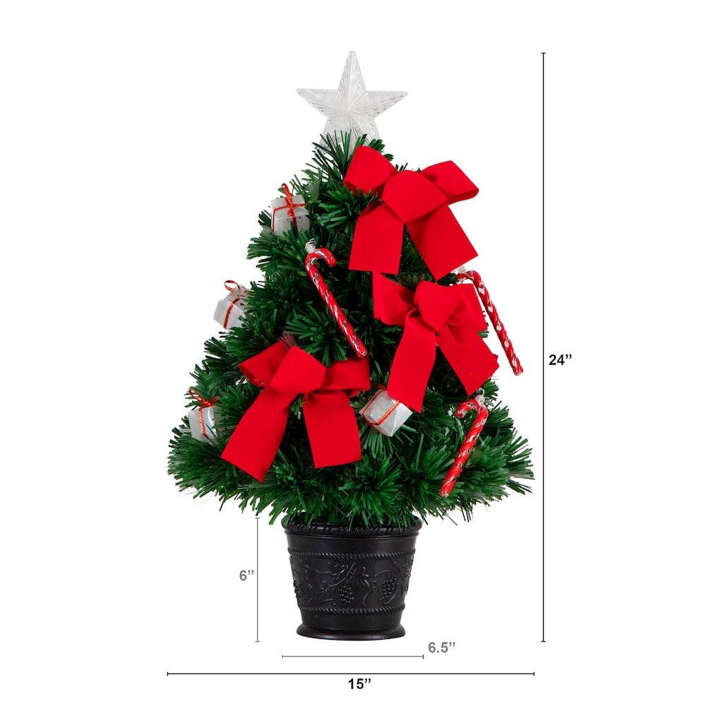 Nearly Natural 24in. Pre-Lit Fiber Optic Classic Star Topped Artificial Christmas Tree with Decorative Planter