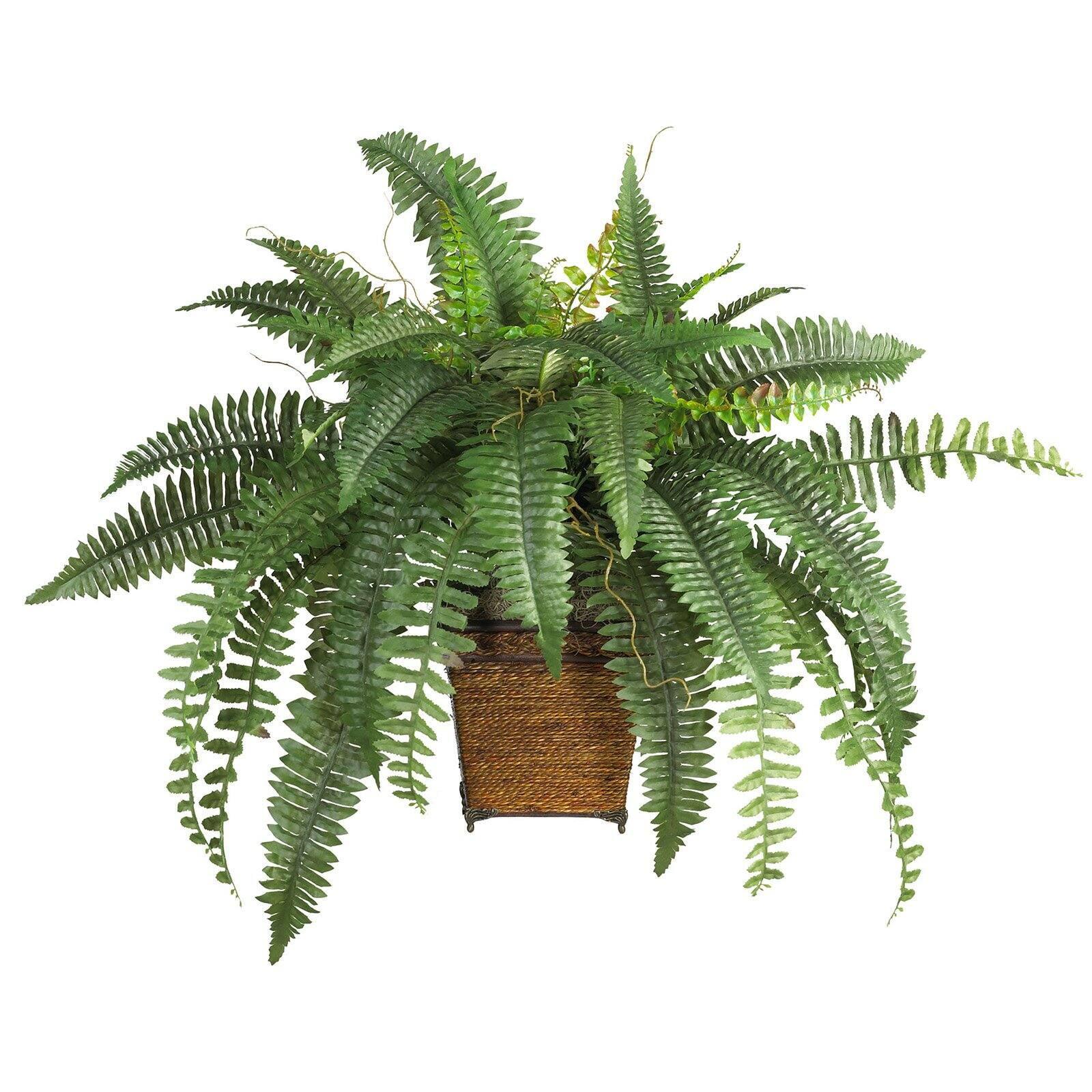 Nearly Natural Boston Fern with Wicker Basket Silk Plant