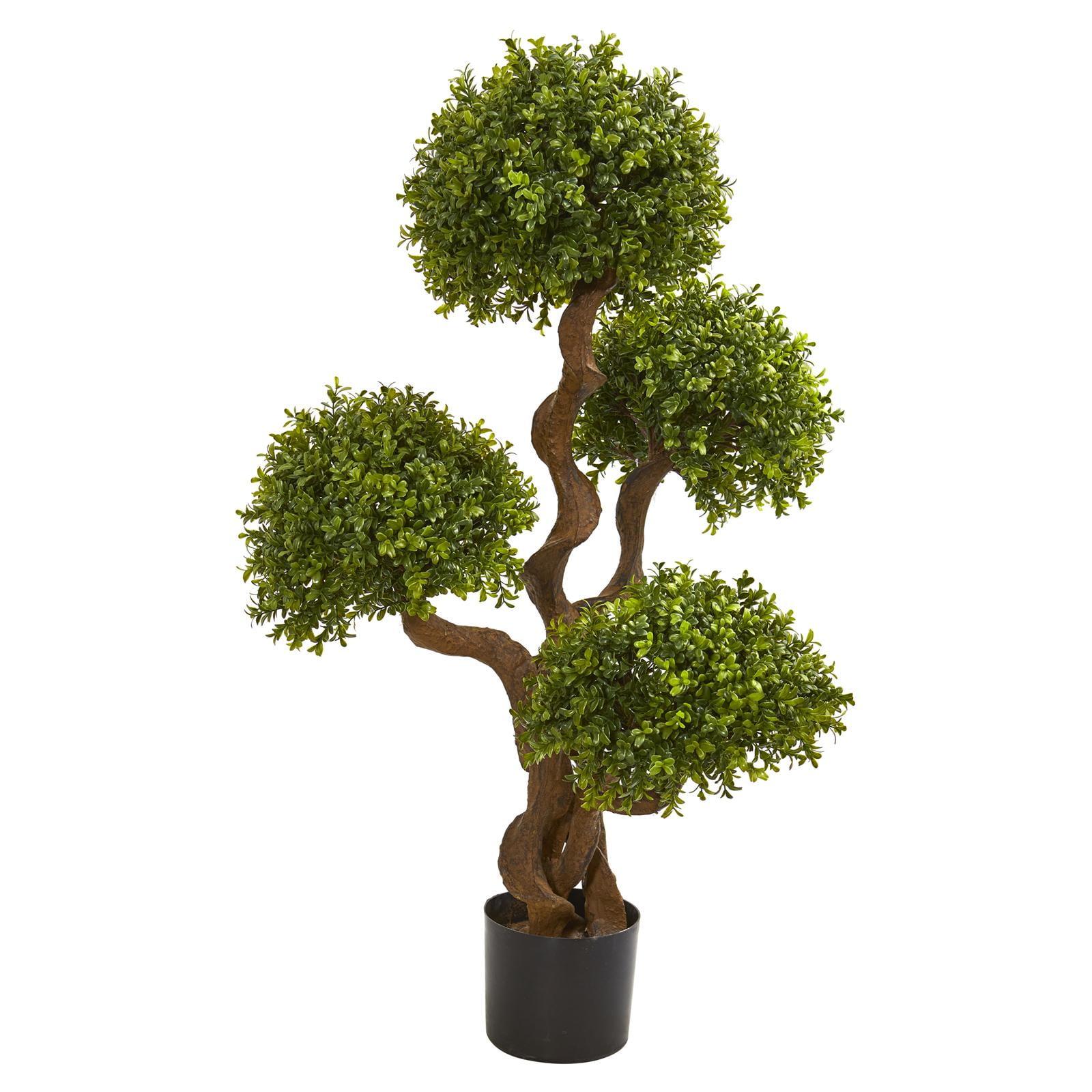 42" Green Silk Boxwood Topiary Tree in Black Pot