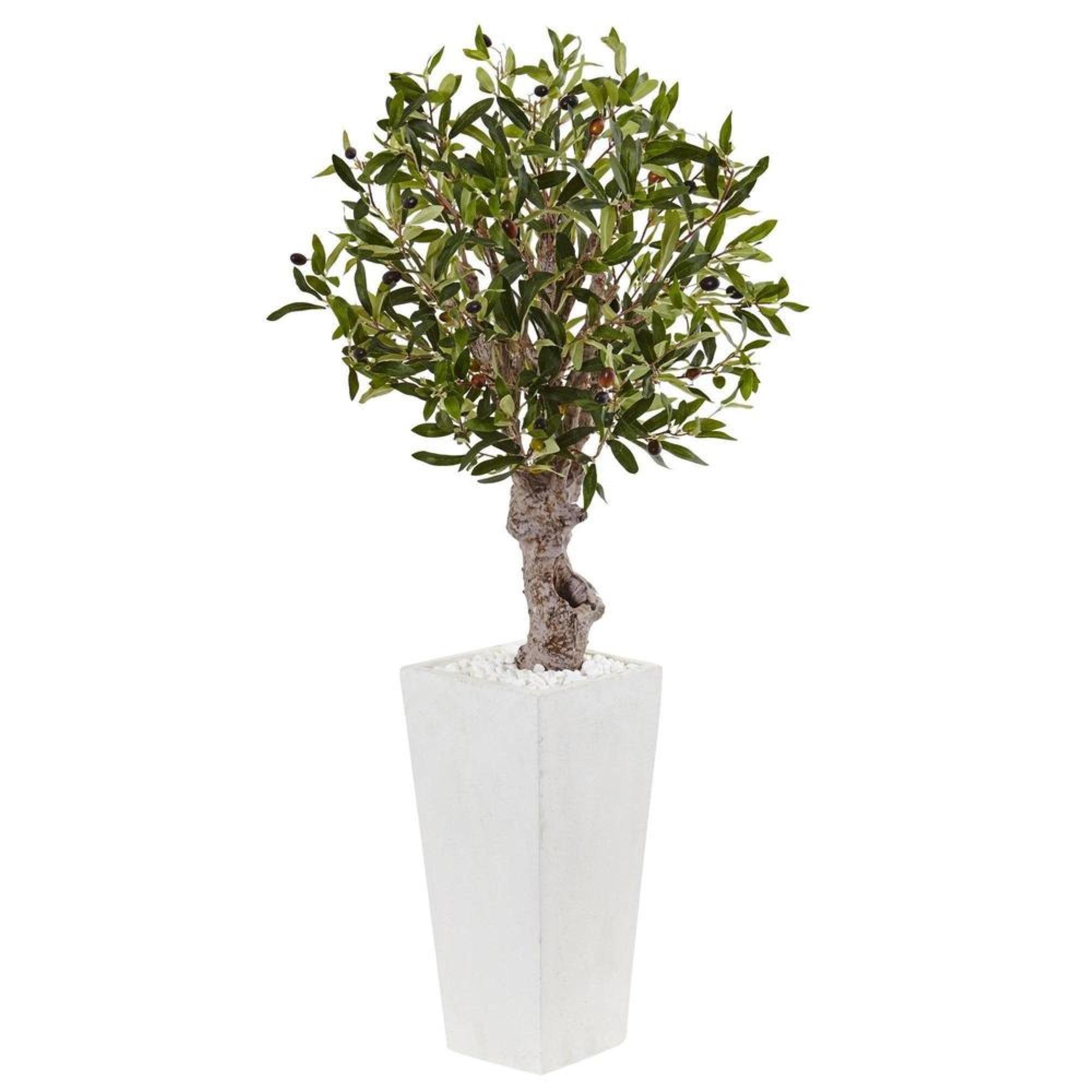 Nearly Natural 3.5-ft Olive Tree in White Tower Planter