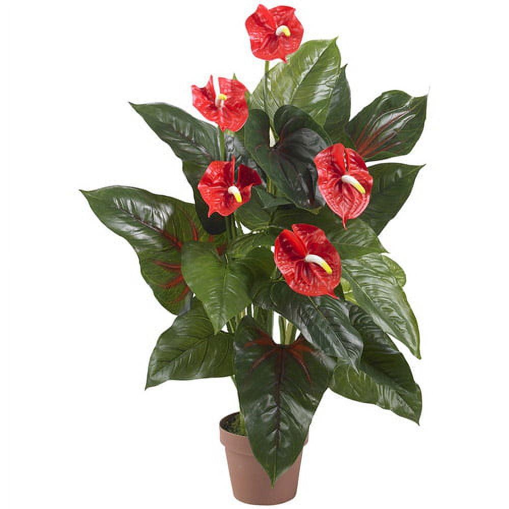 Lush Summer Anthurium Silk 35" Floor Plant in Faux Pot