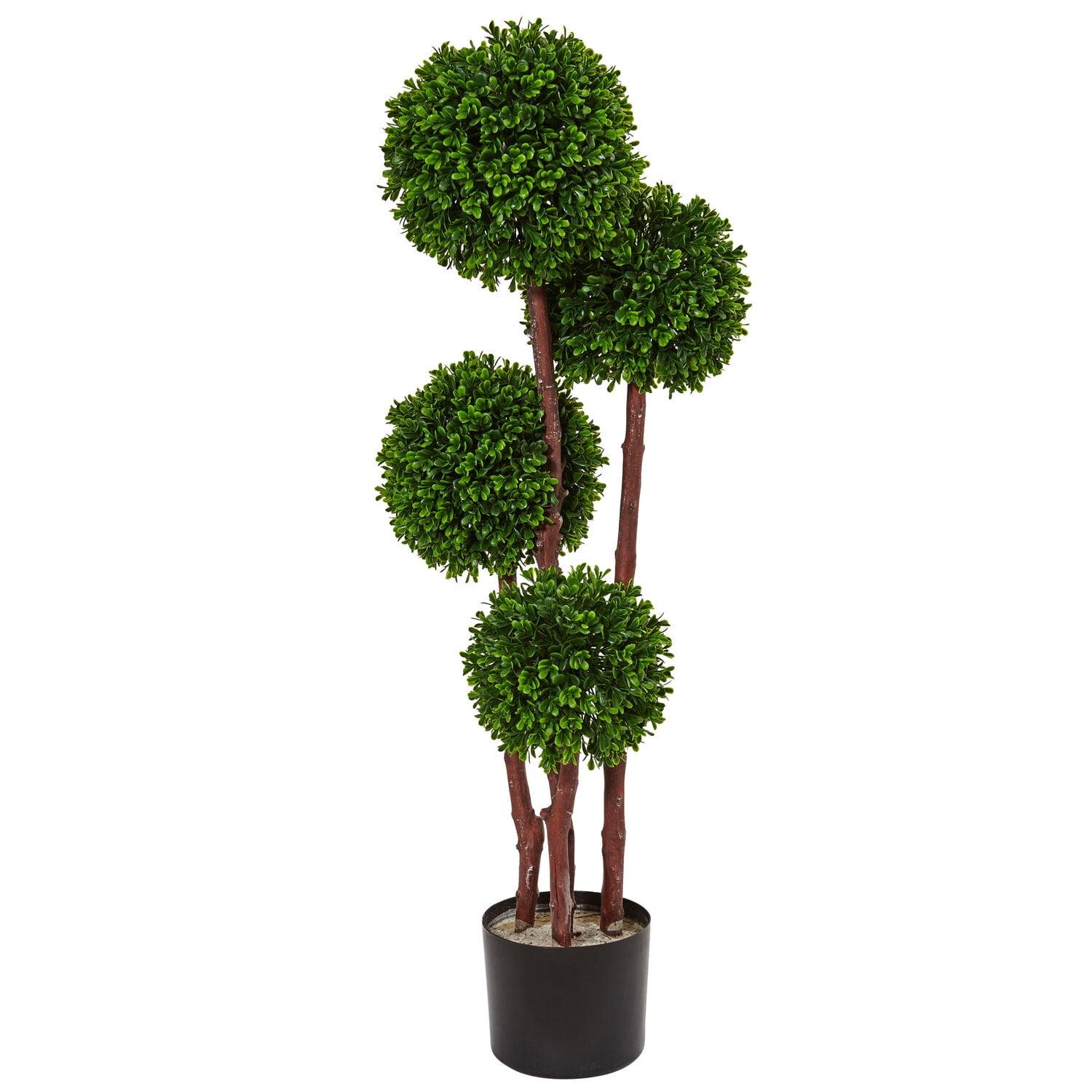 40" Green Silk and Plastic Boxwood Topiary Tree in Black Pot