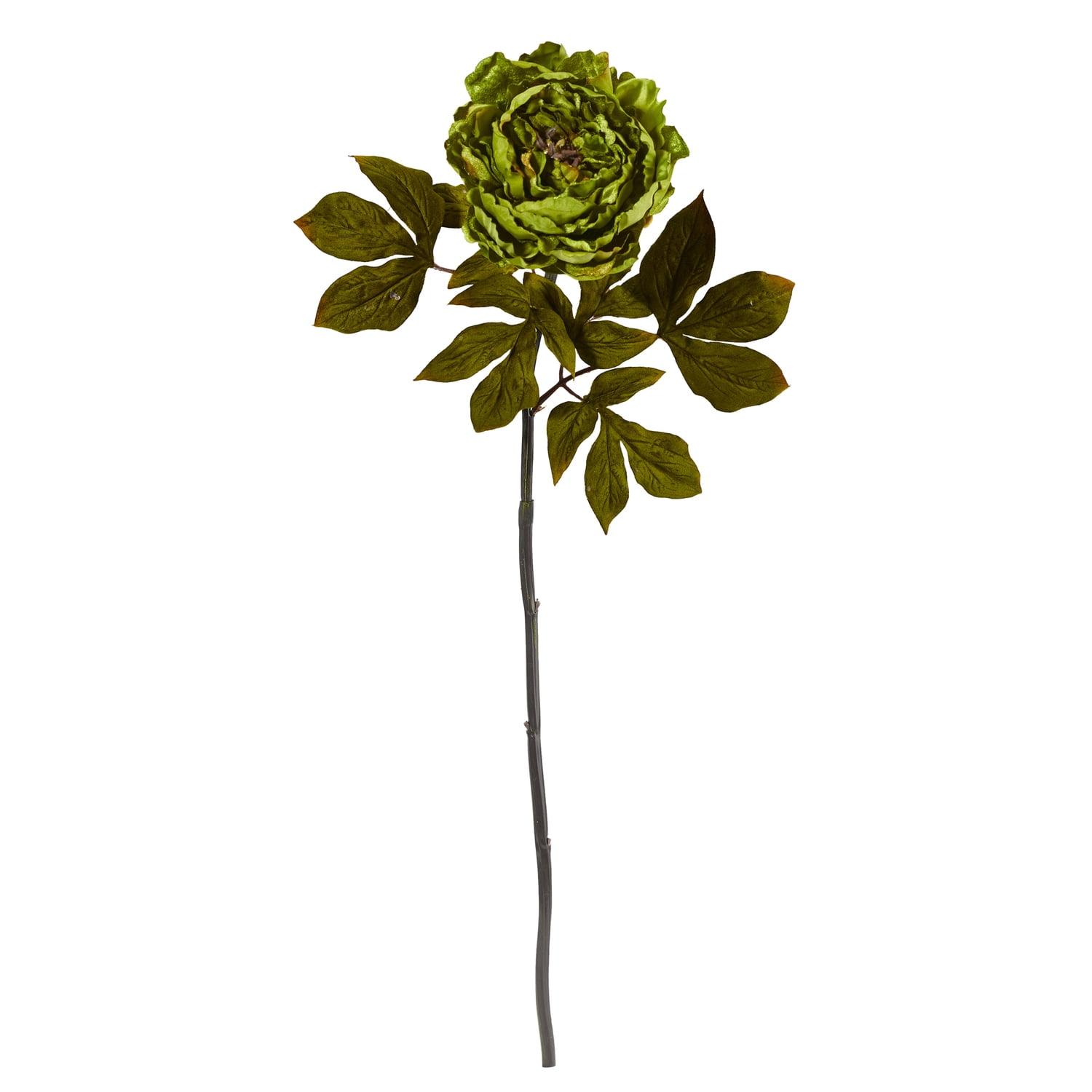 30" Green Artificial Peony Flower Stems Set of Six