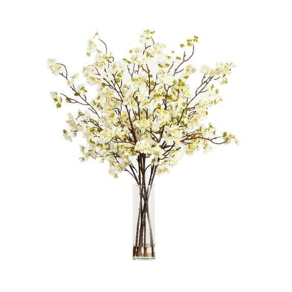 Nearly Natural 32in. Artificial Cherry Blossom Arrangement in Cylinder Glass Vase