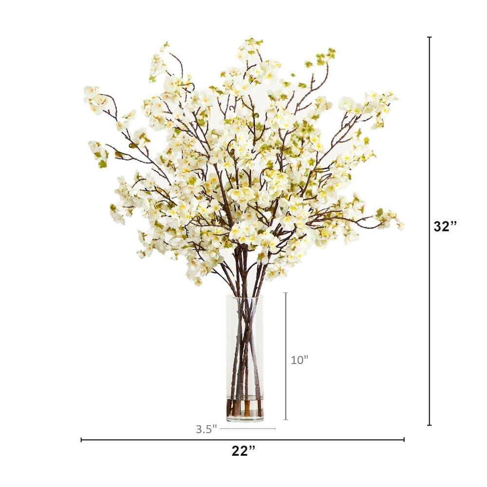 Nearly Natural 32in. Artificial Cherry Blossom Arrangement in Cylinder Glass Vase