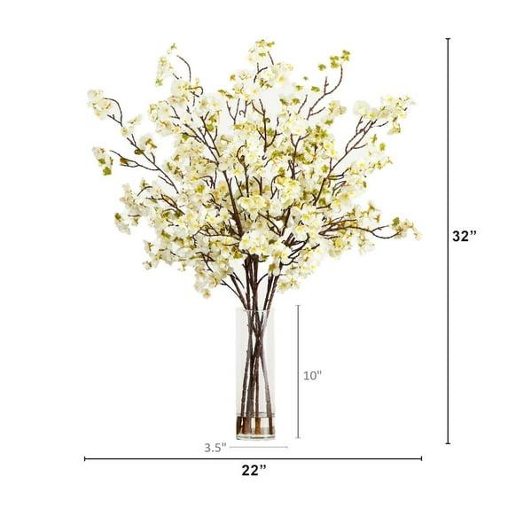 Nearly Natural 32in. Artificial Cherry Blossom Arrangement in Cylinder Glass Vase