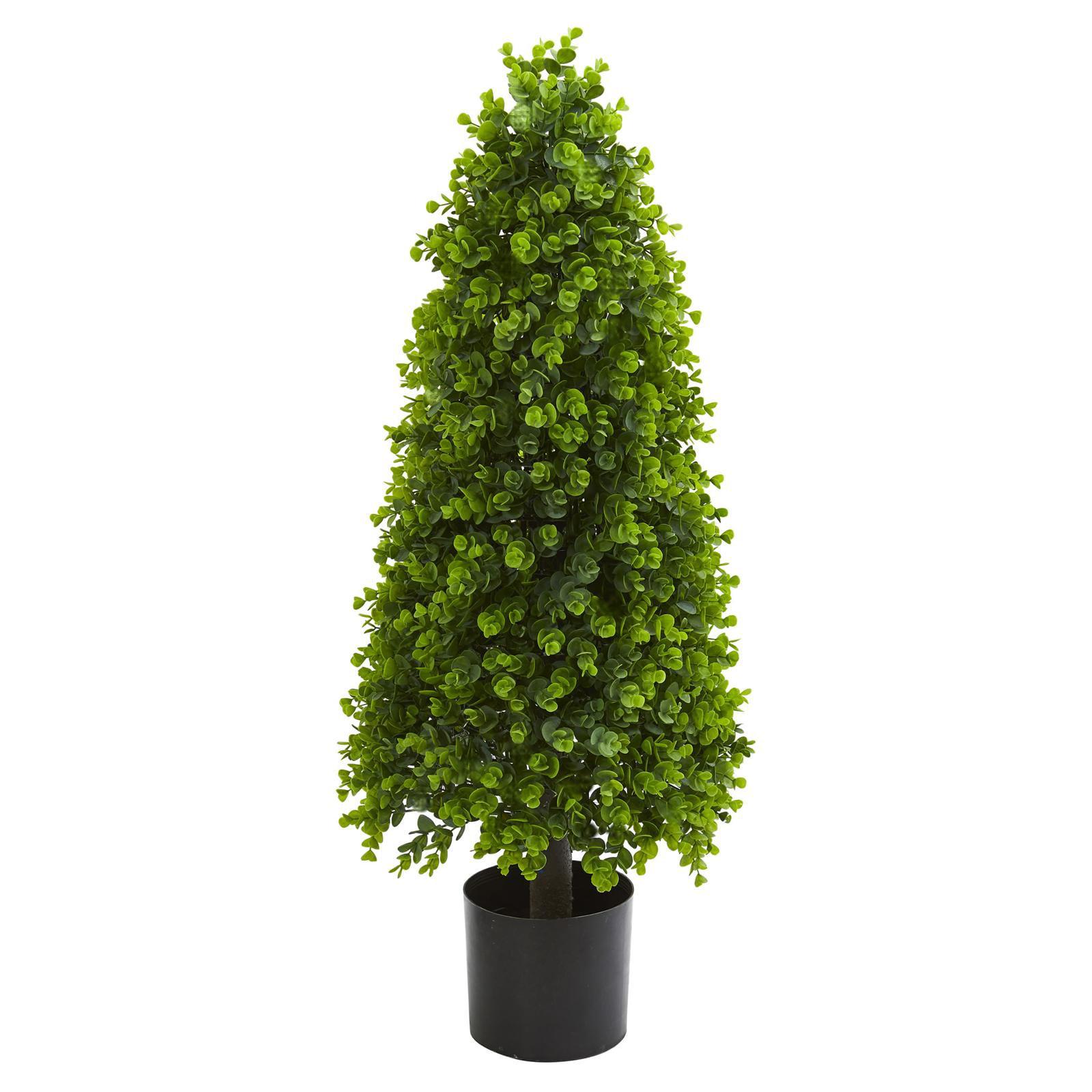 Elegant Green Eucalyptus Topiary with Lights, 40" Potted Outdoor Accent
